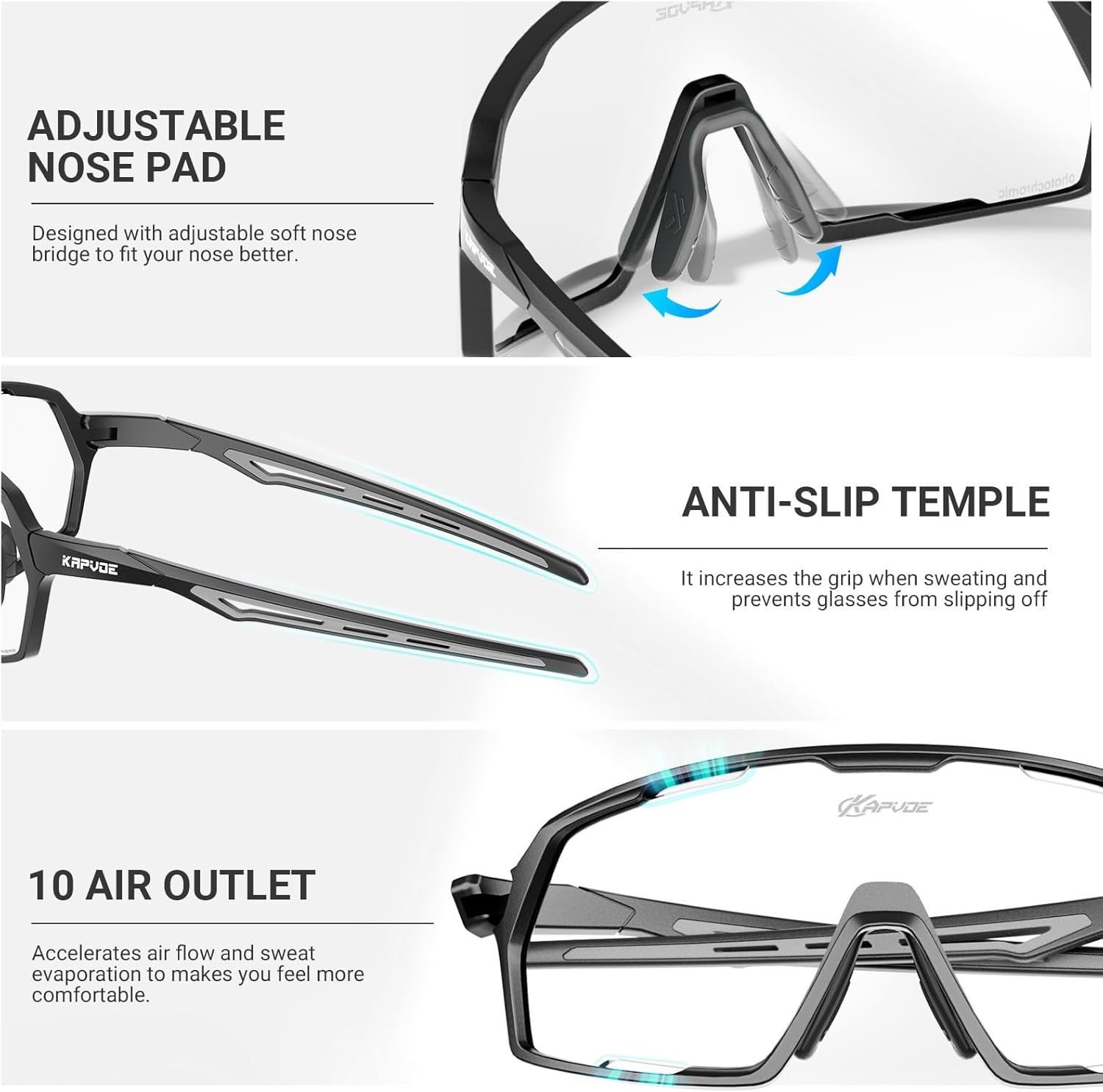 KAPVOE Photochromic Cycling Glasses Sports Sunglasses for Men Women UV400 Protection Bicycle MTB Mountain Bike K160
