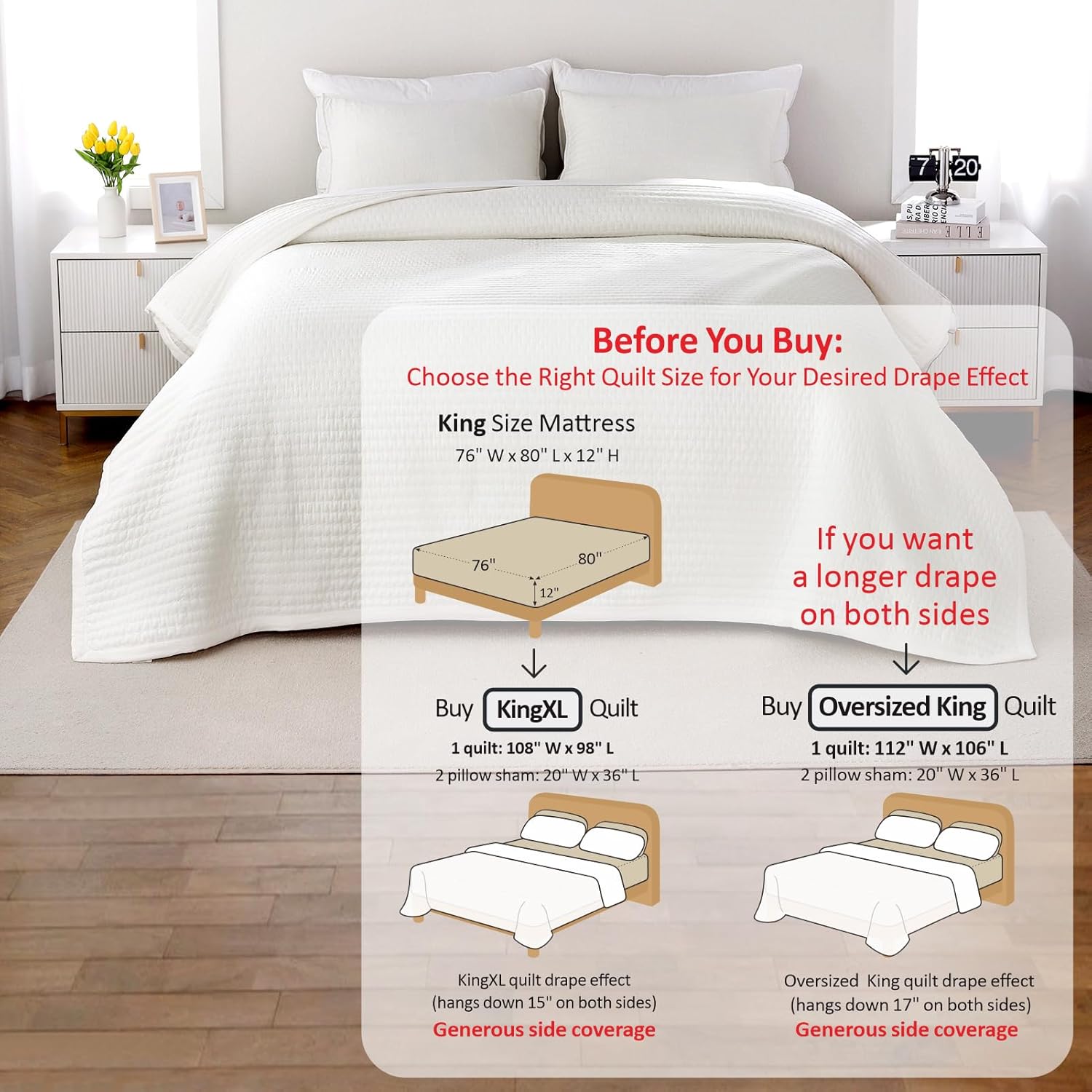 XL King Quilt Set – 108"x98" Soft Washed 3-Layer Lightweight Bedspread with Multi-Lock Quilting, Minimalist Nordic Bedding, All-Season Quilt for Spring & Summer (1 Quilt + 2 Pillow Shams),Cream White - Image 3