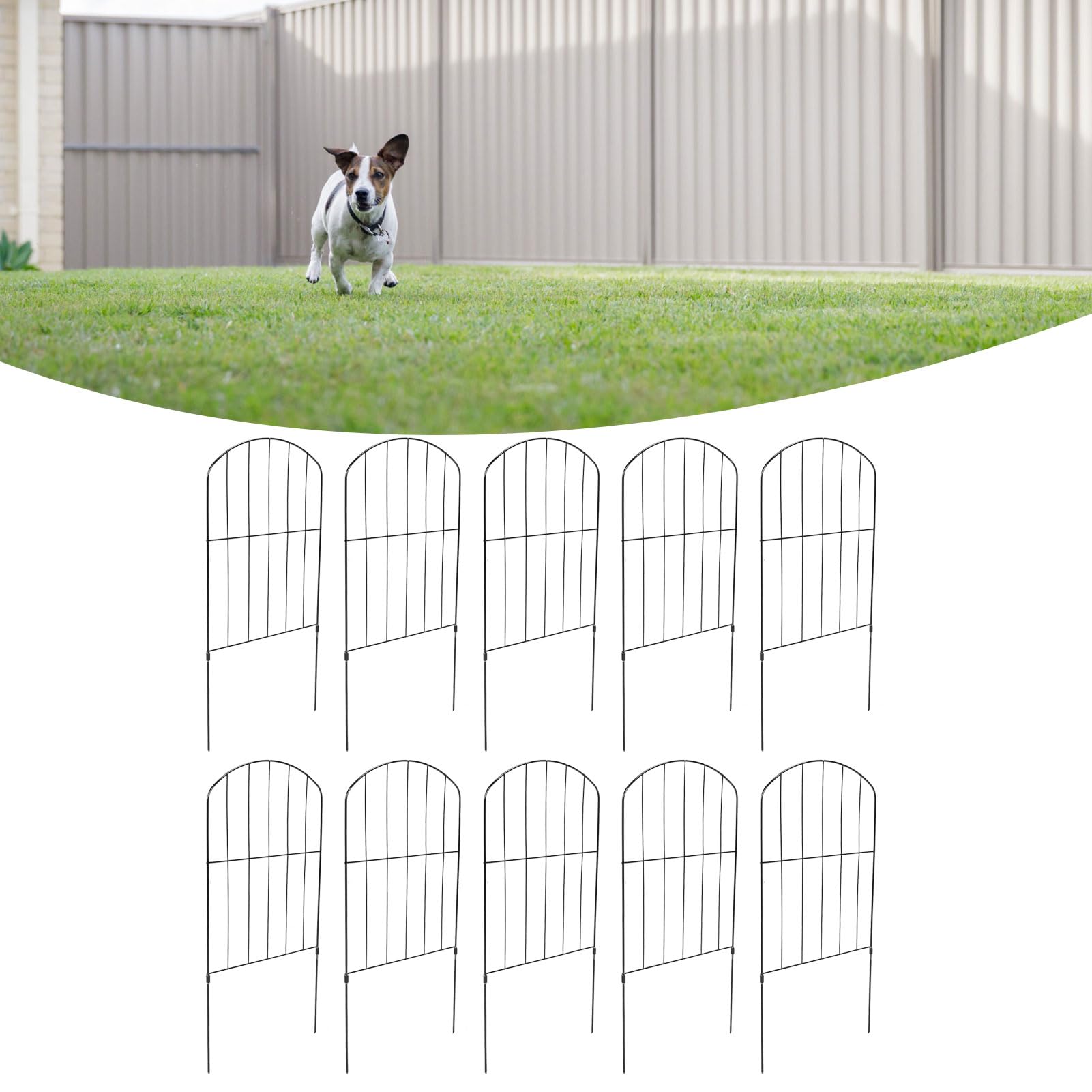 Pssopp 10pcs Dekoracyjne Ogrodzenia Ogrodowe, łukowate Rdzeniowe Gruntowe Paliwo Bariera Zwierzęce Ogrodzenie z Szpilkami na Podwórko Patio na Zewnątrz Dekoracje Zewnętrzne