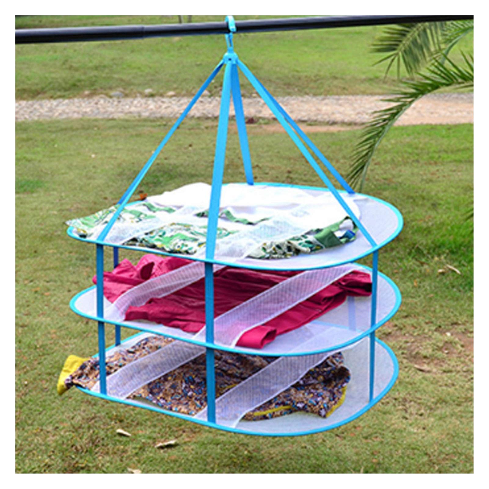 Étendoir à linge 1 pièce 3 couches pliables, filets de séchage, maille bleue, pull, sous-vêtements, soutien-gorge, panier suspendu, rangement du linge, support de séchage pliable (couleur : BU) (Bu)