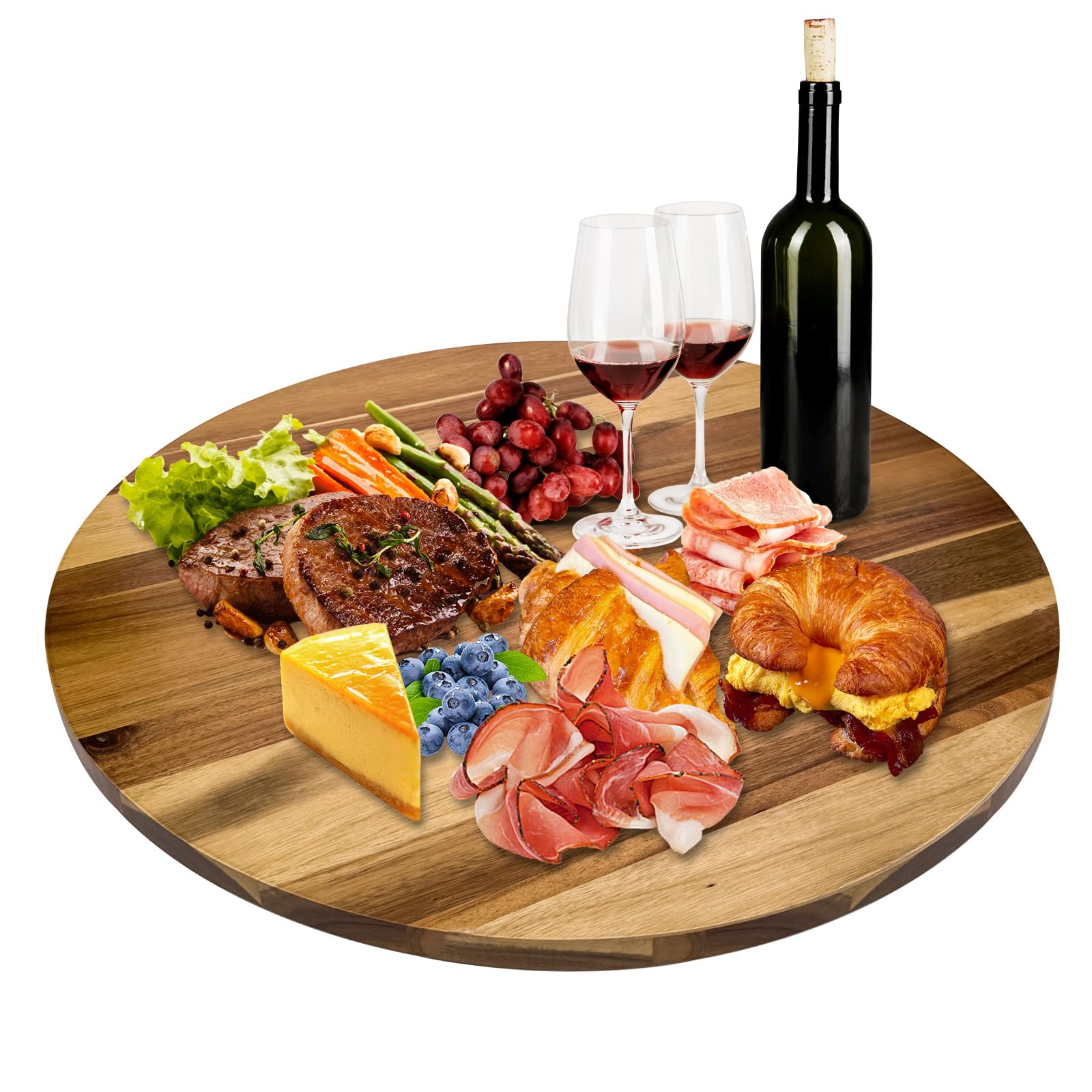 30'' acacia wooden lazy susan with 360 rotation for dining table top,extra large wooden serving tray with heavy duty rotating wheel for kitchen,dining table