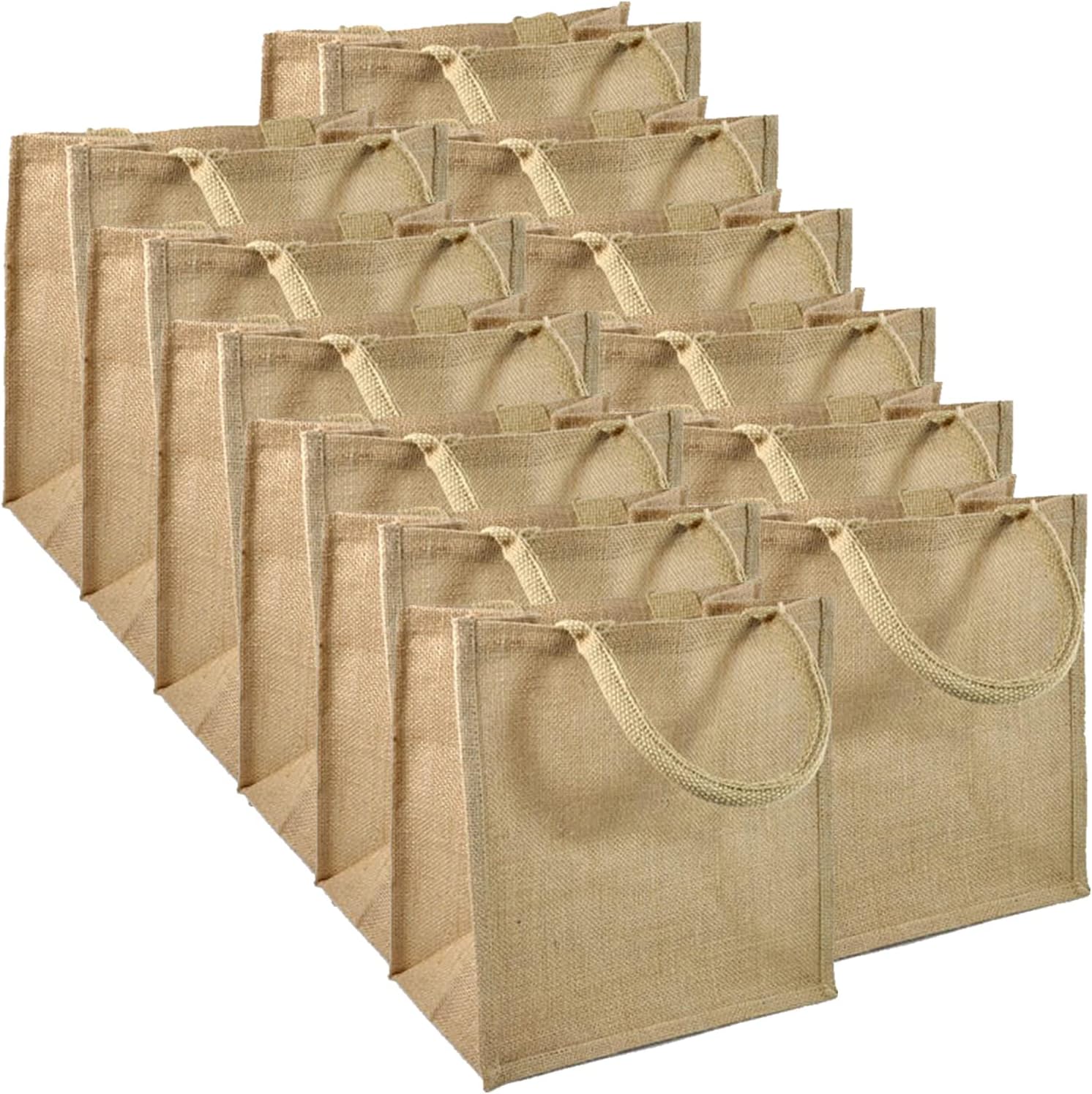 12-Pack Heavy Duty Sturdy Jute Burlap Tote Bags with Handles Reusable Grocery Shopping Bags Blank Fabric for DIY, Crafts