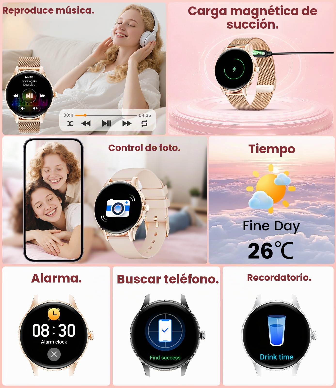 Reloj Inteligente Mujer Ultrafino 7,99 mm, 1.32" AMOLED Smartwatch con Ciclo Menstrual/Frecuencia Cardíaca/Sueño Monitor para Android/iOS, IP68 Impermeable, 270+ Esfera, Oro Rosa