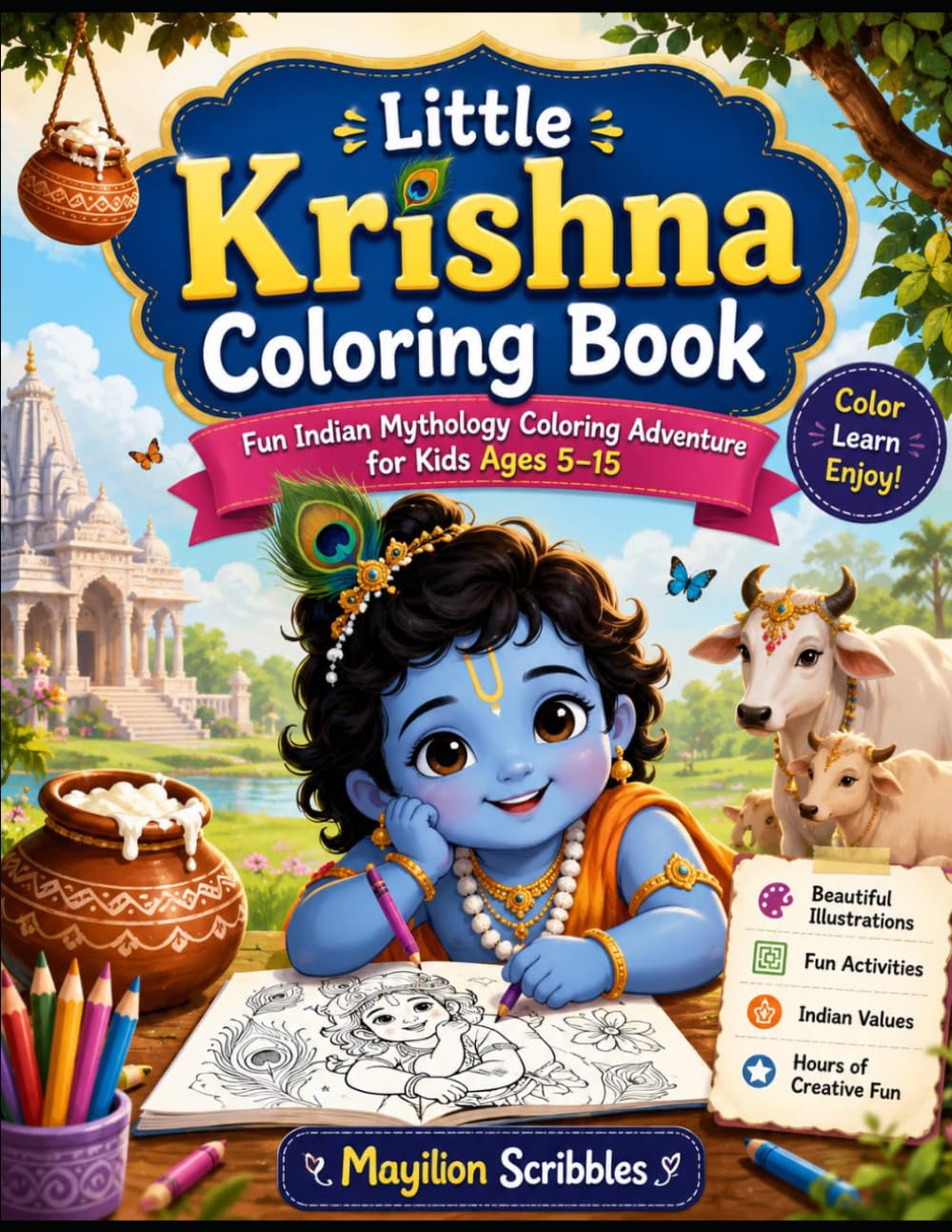 Little Krishna Coloring Book: Fun Indian Mythology Coloring Adventure for Kids Ages 5–15