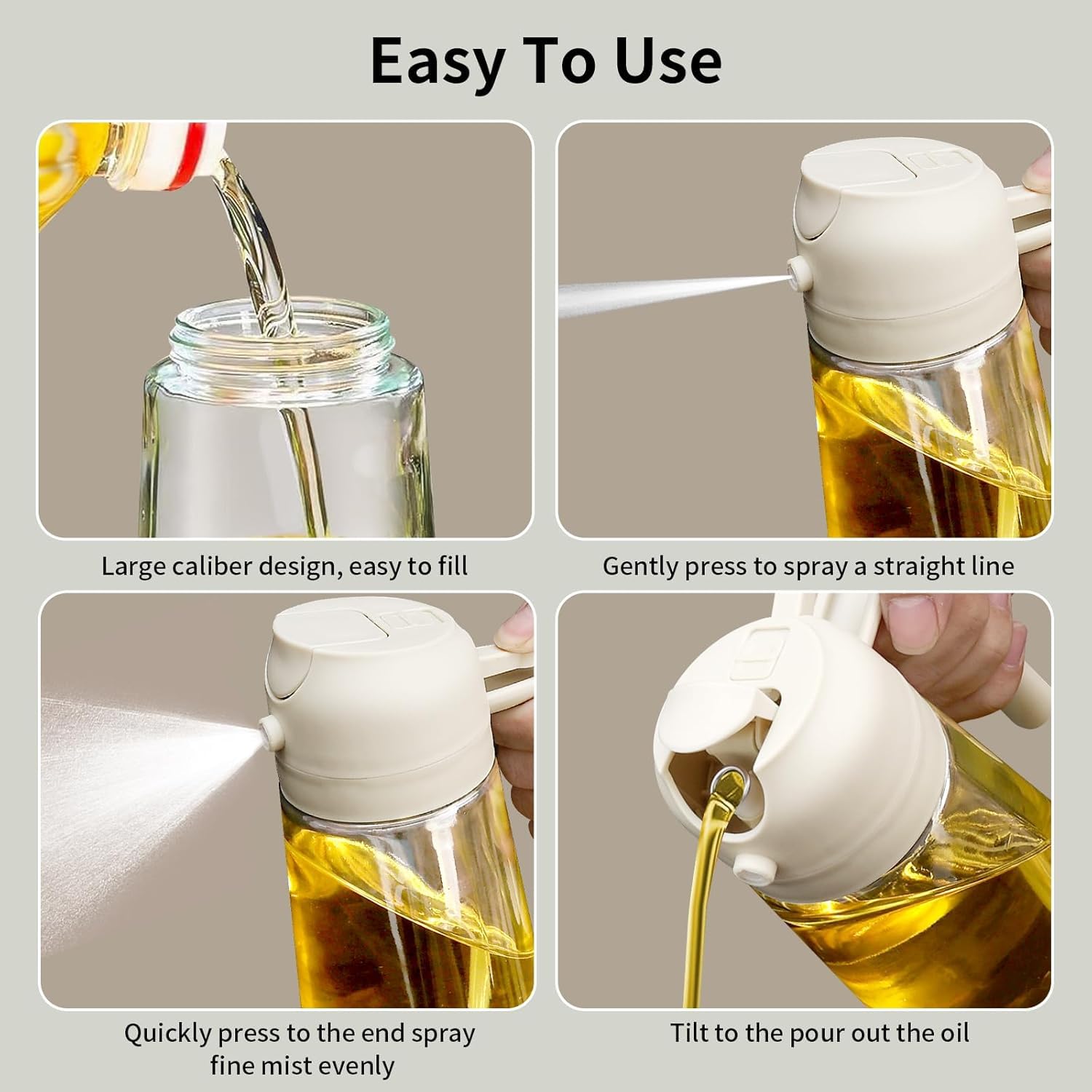 Oil Sprayer for Cooking – 16oz Glass Bottle with Fine Mist Nozzle – Ideal for Olive Oil, Air Fryers, Salads, Grilling, and Baking (Creamy White)