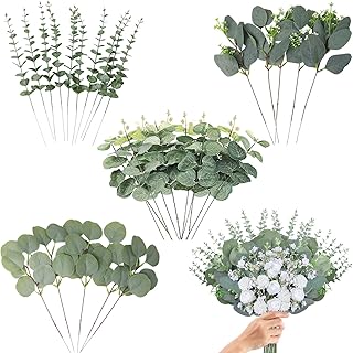 Eucalyptus Stems Bulk 30 Pcs, 4 Kinds Mixed Artificial Silver Dollar Euc...