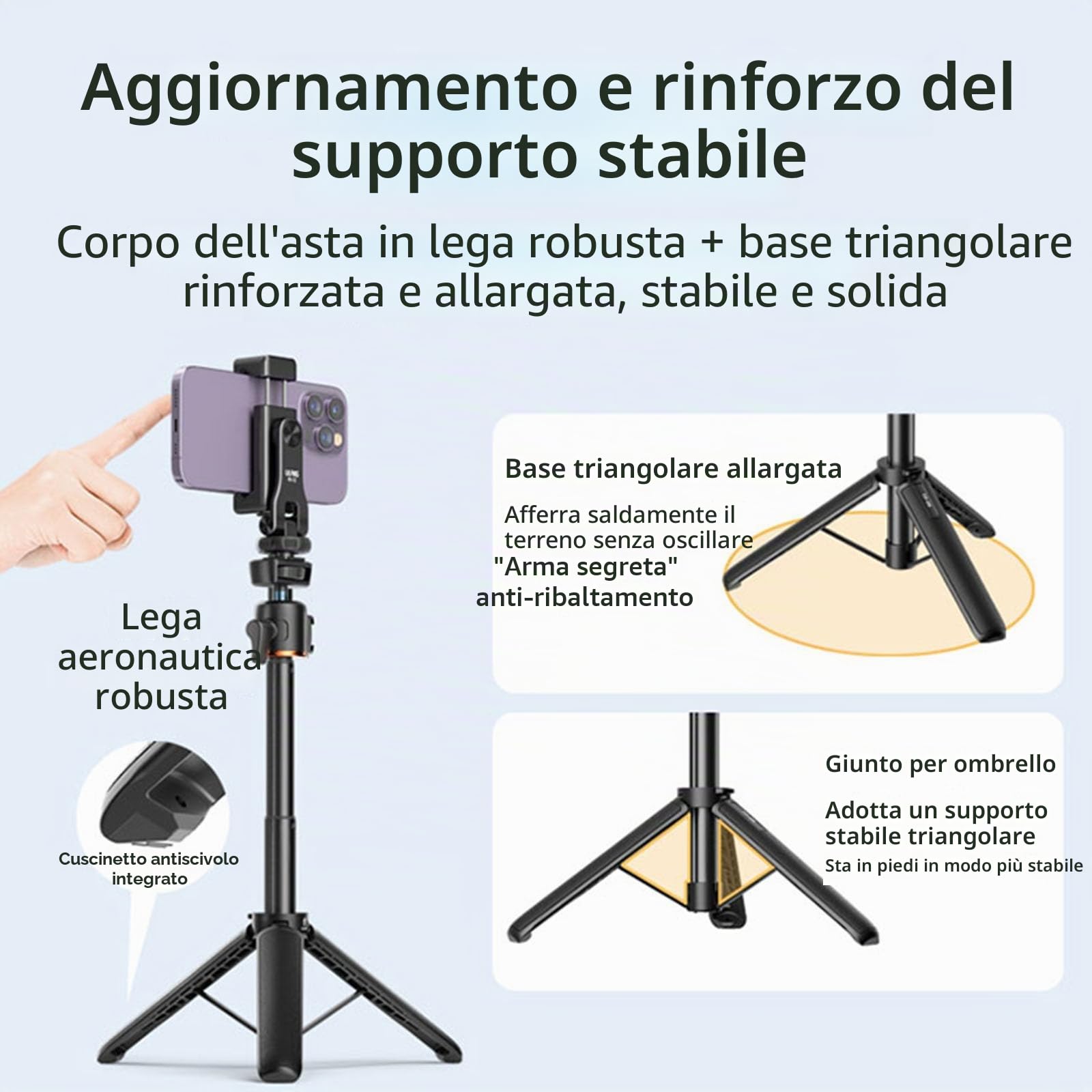 Treppiede estensibile Selfie Stick per DJI Osmo Pocket 3 Lunghezza asta regolabile con giunto cardanico girevole per Insta360 ONE X3/X2