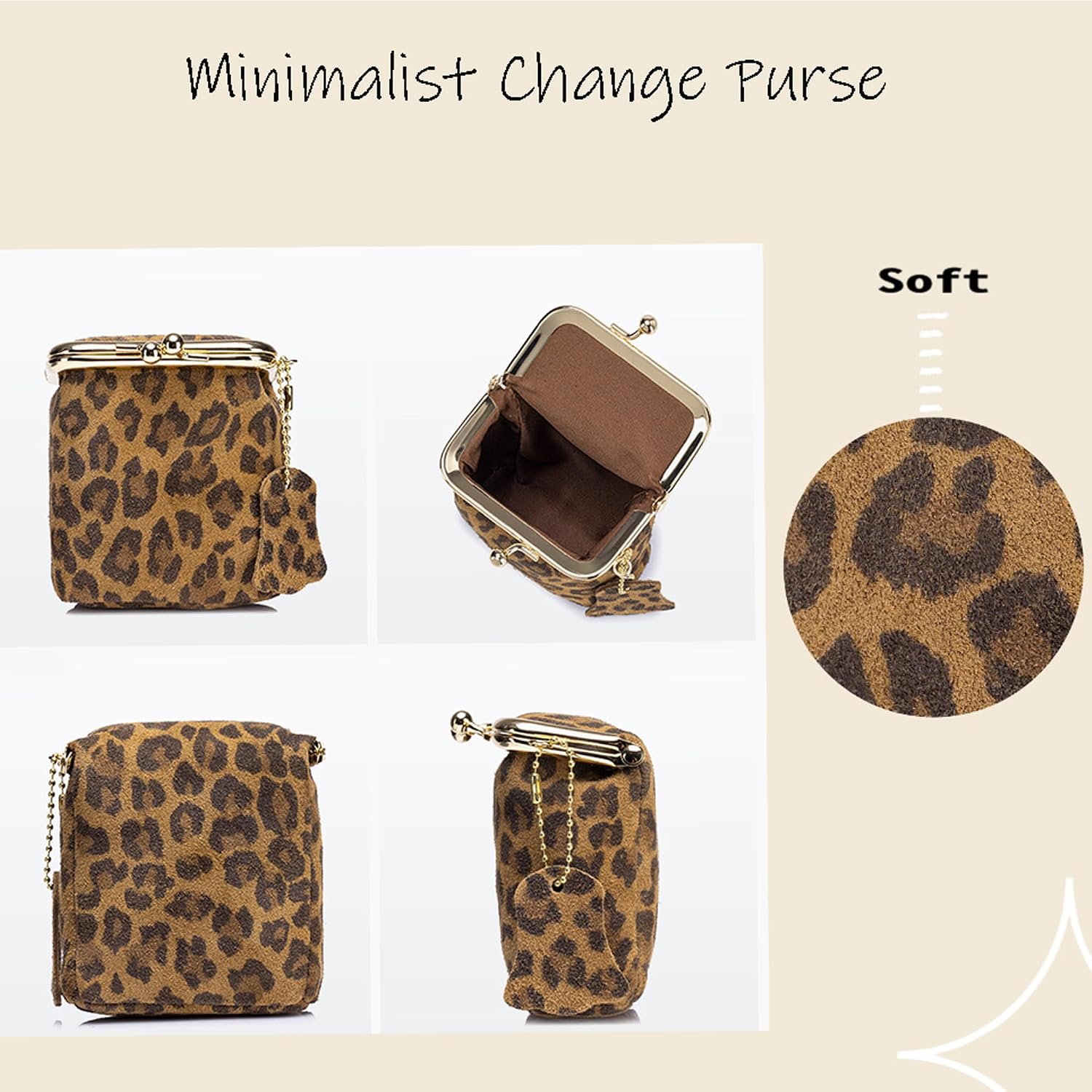 Leopard Print Small Coin Purse for Women Cute Minimalist Credit Card Holder With Zipper Leather Compact Wallet for Cash Key Lipstick Jewelry (Coffee)