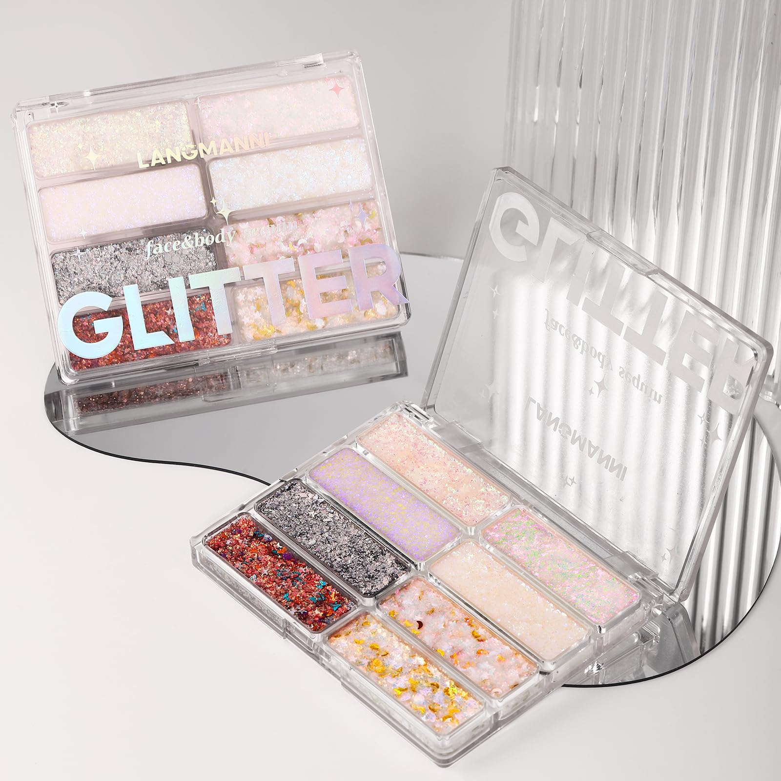 Paleta de purpurina de 8 colores para rostro y cuerpo, lentejuelas holográficas cambiantes de sirena para mujeres y niñas, festivales de música, fiestas, maquillaje rave (#A) 8
