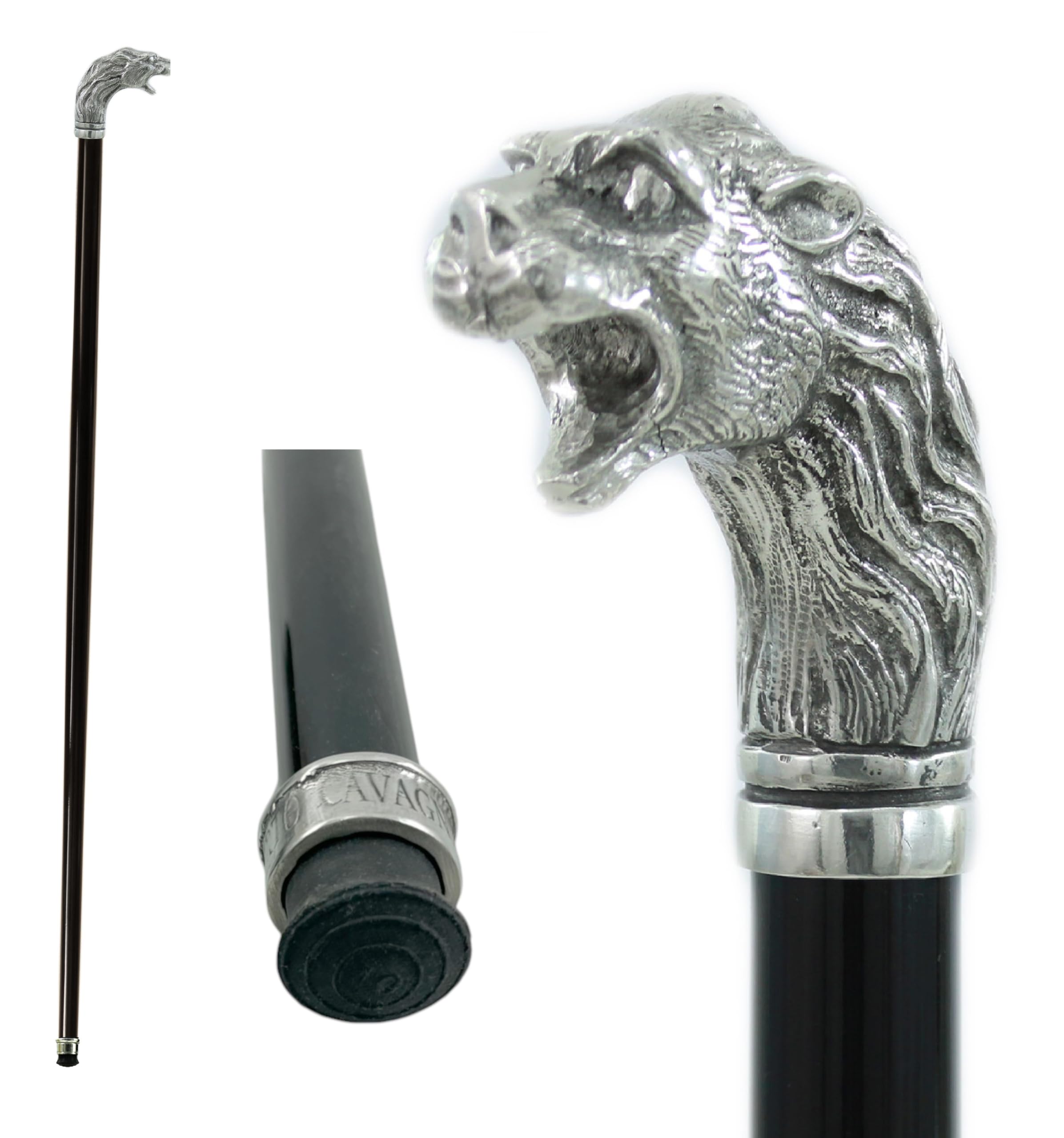 Bastón de paseo CAVAGNINI madera y peltre puro león elegante para ancianos ceremonia (marrón)