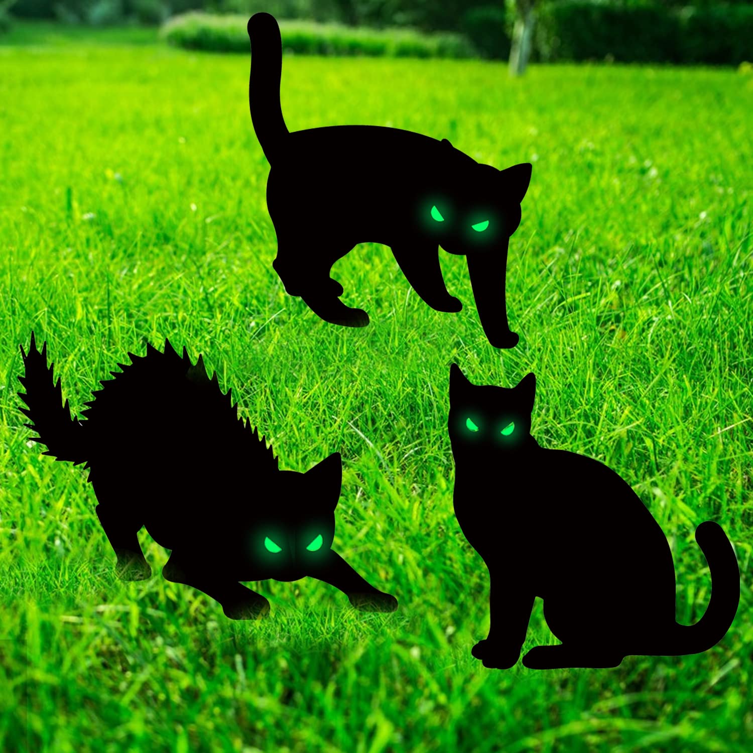 Halloween Yard Signs Outdoor Decorations, 3 Pcs Halloween Black Cat Decoration Signs, Scary Cat Front Yard Signs with Stakes, Plastic Waterproof Yard Halloween Decorations for Party Garden Lawn