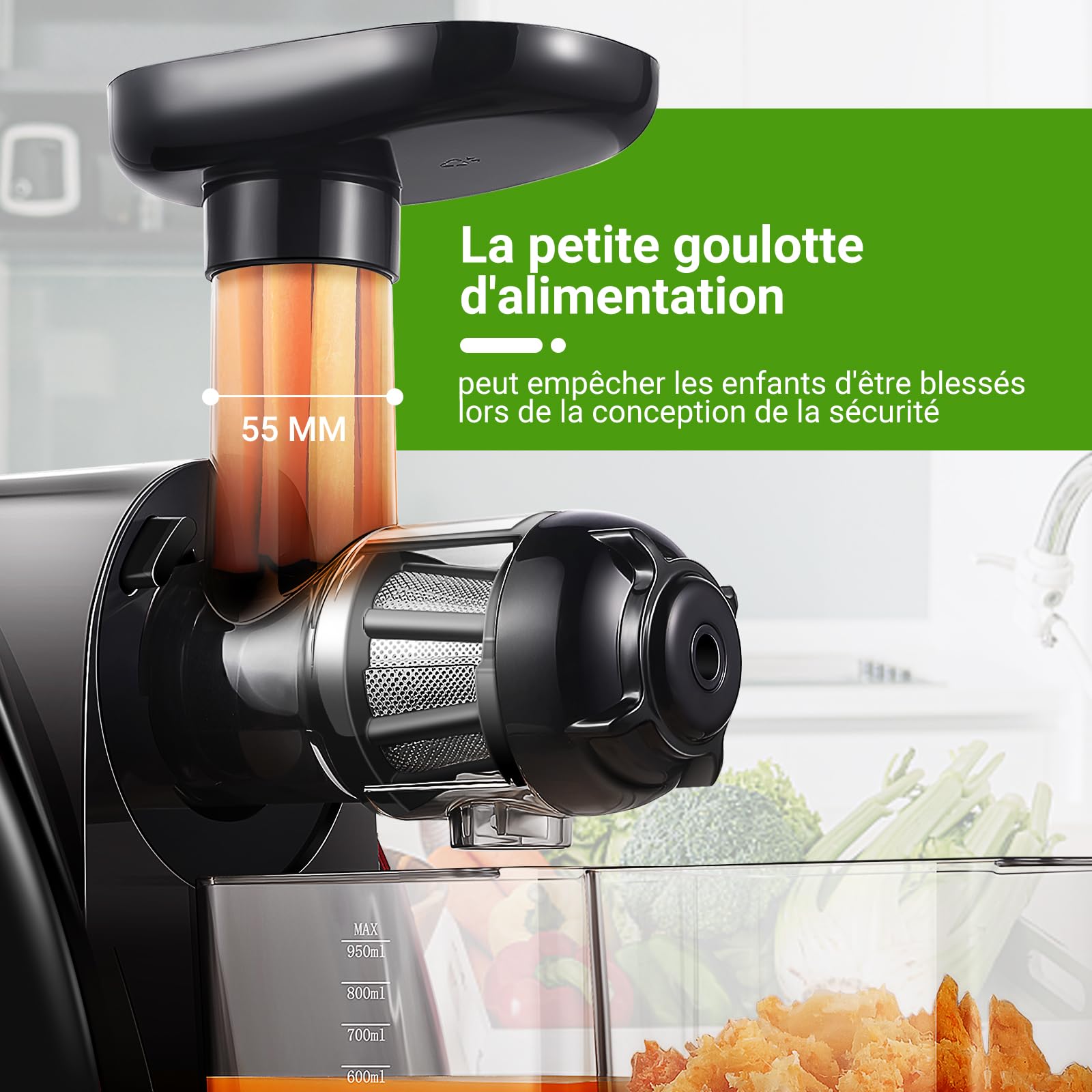 Aobosi Extracteur de Jus Sans BPA, Moteur Silencieux, Fonction Reverse, Noir