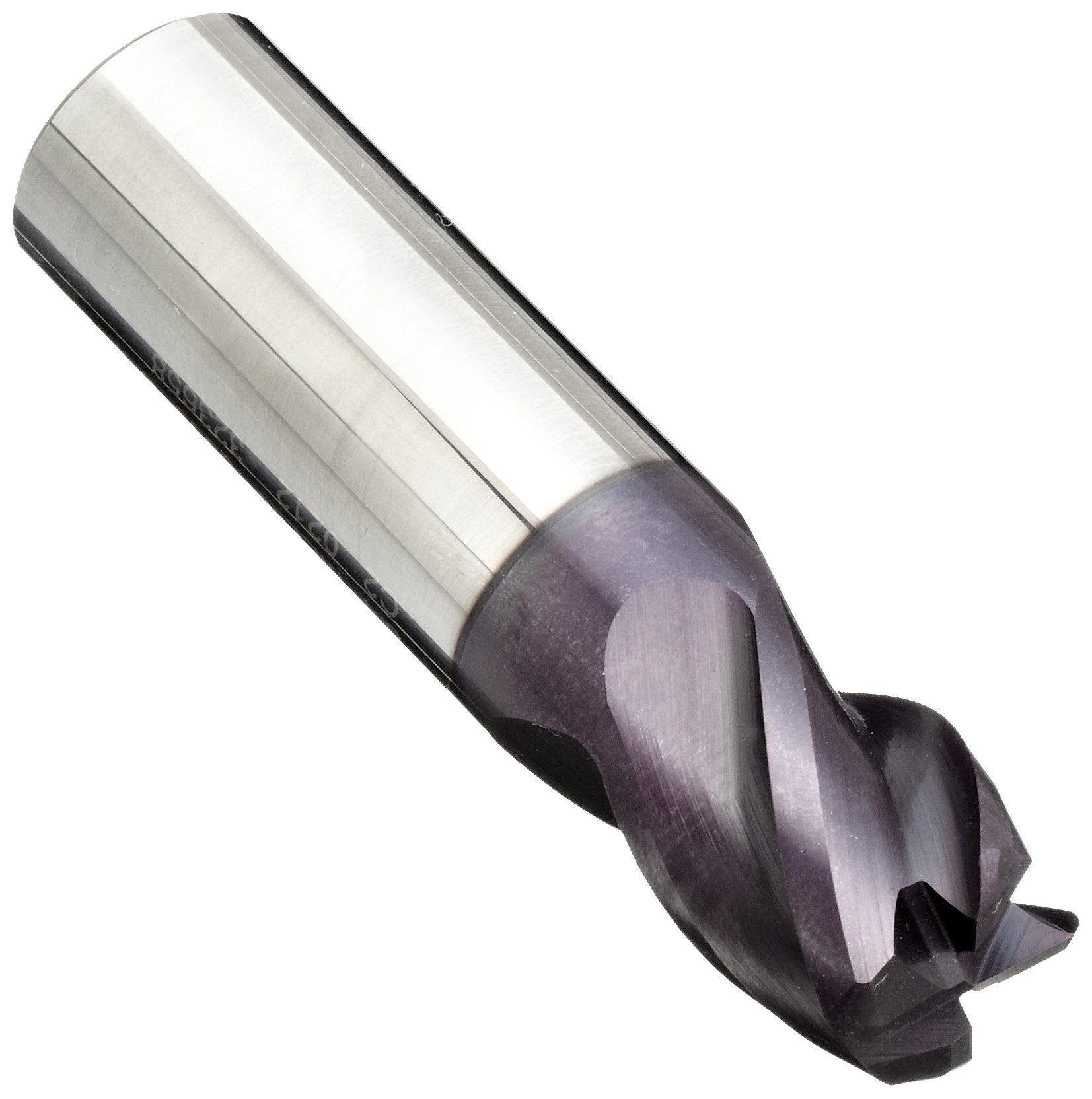 VXMG Carbide Corner Radius End Mill, Variable Helix, nACo Monolayer Finish, Roughing Cut, Helix, 4 Flutes, 3" Overall Length, 0.6250" Cutting Diameter, 0.625" Shank Diameter, 0.09" Corner