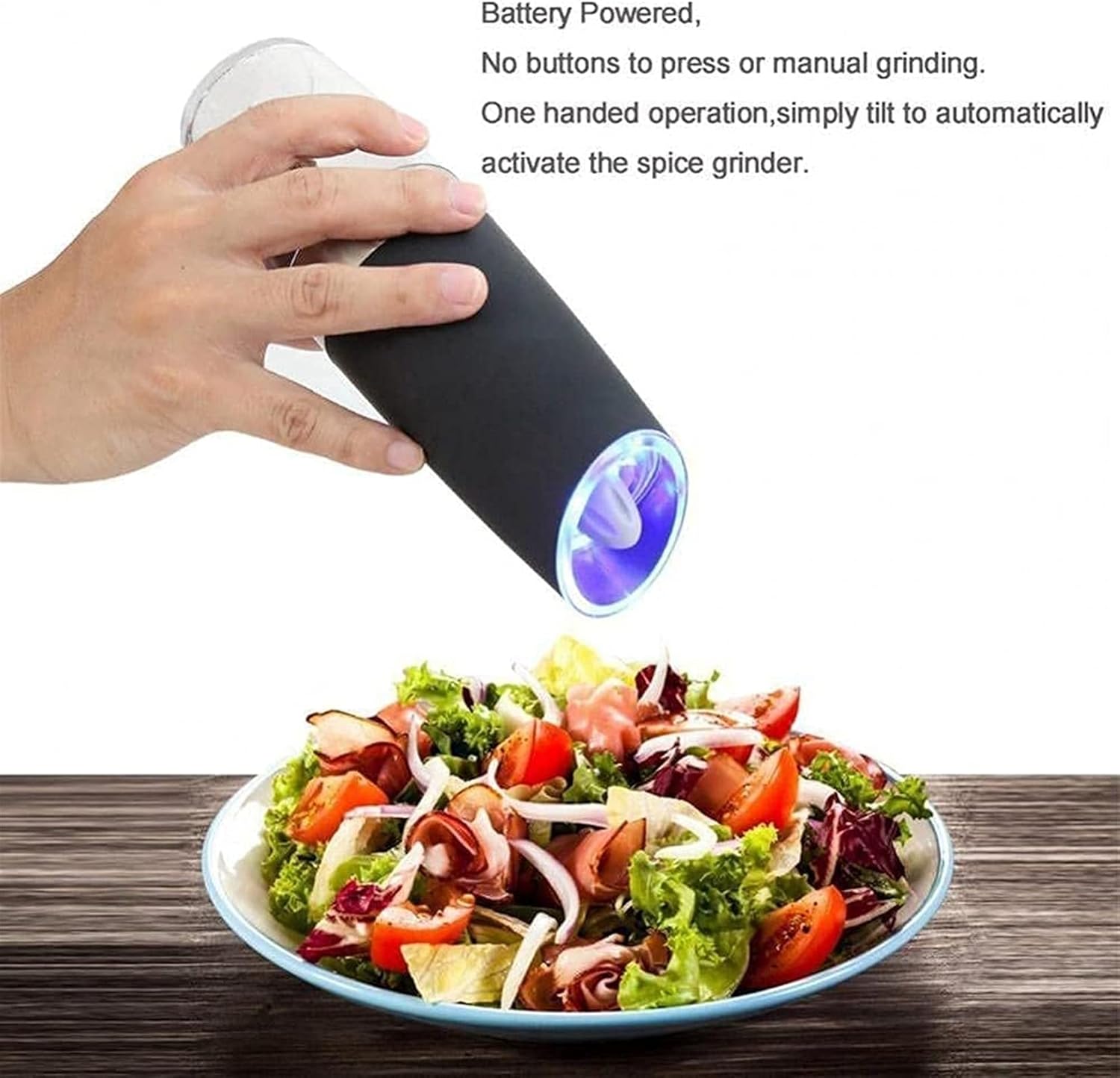 Electric Gravity Salt Pepper Grinder Mill Set Adjustable Automatic Electric Salt and Pepper Shakers Grinder with Blue Light One Handed Gravity Grinder Set for Salt and Pepper