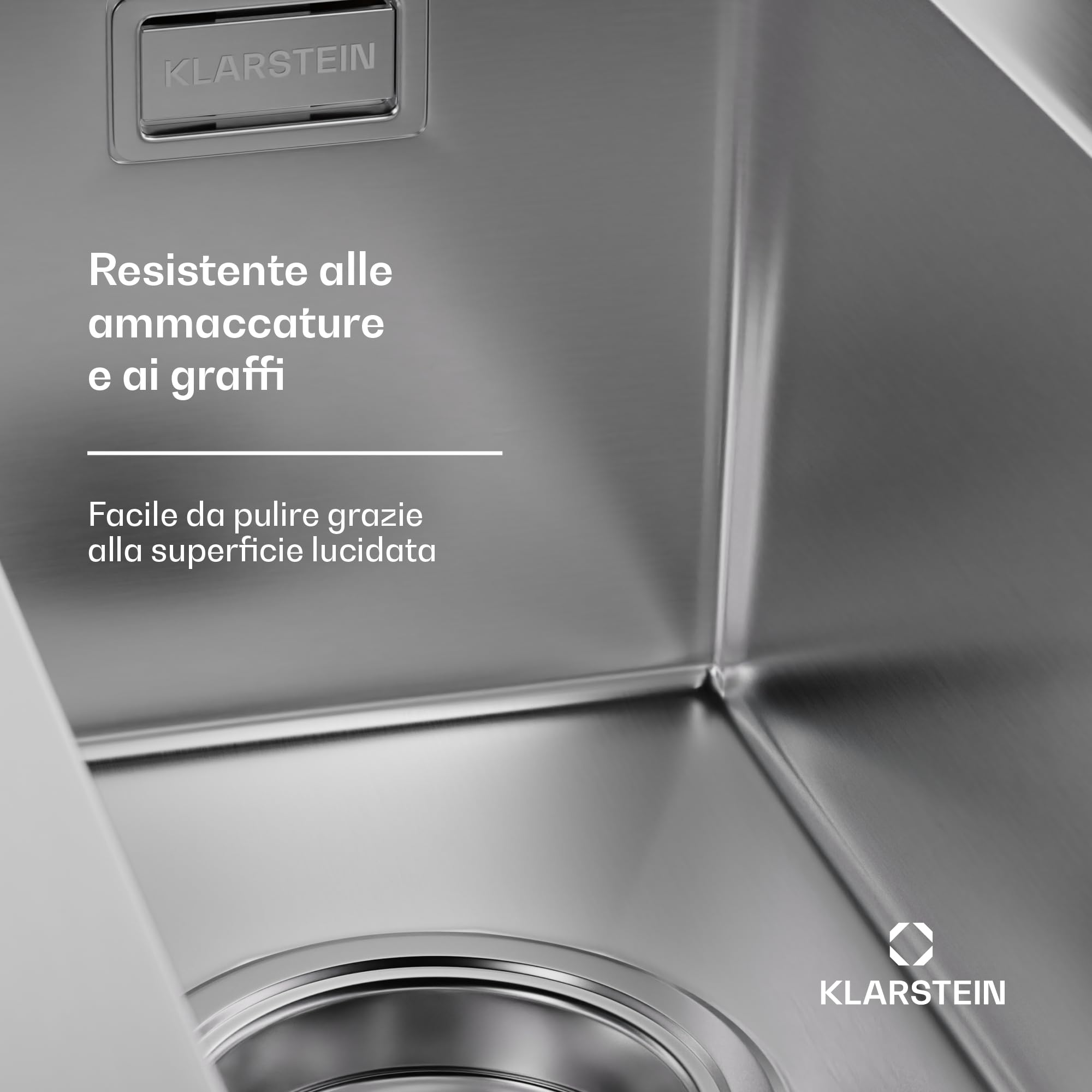 Klarstein Lavello Cucina – Acciaio Inox 304, Design Stretto 23 cm, Resistente a Graffi & Calore, Facile da Pulire, Include Kit Installazione & Troppopieno, 45x23 cm