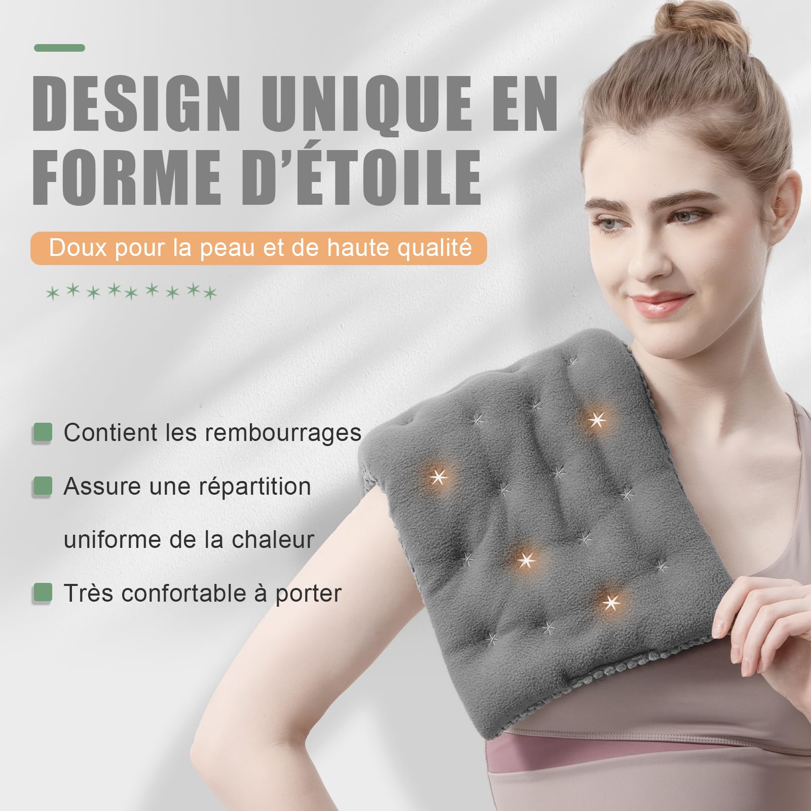 uncn Coussin Chauffant Micro Onde, Bouillotte Micro-onde, Graine de Lin,Noyaux Cerises,Grande Poche Chauffante Nuque Epaule et Dos,Cervicales,Ventre Lavande,Chaleur Humide pour Compresse 38*23cm 970g
