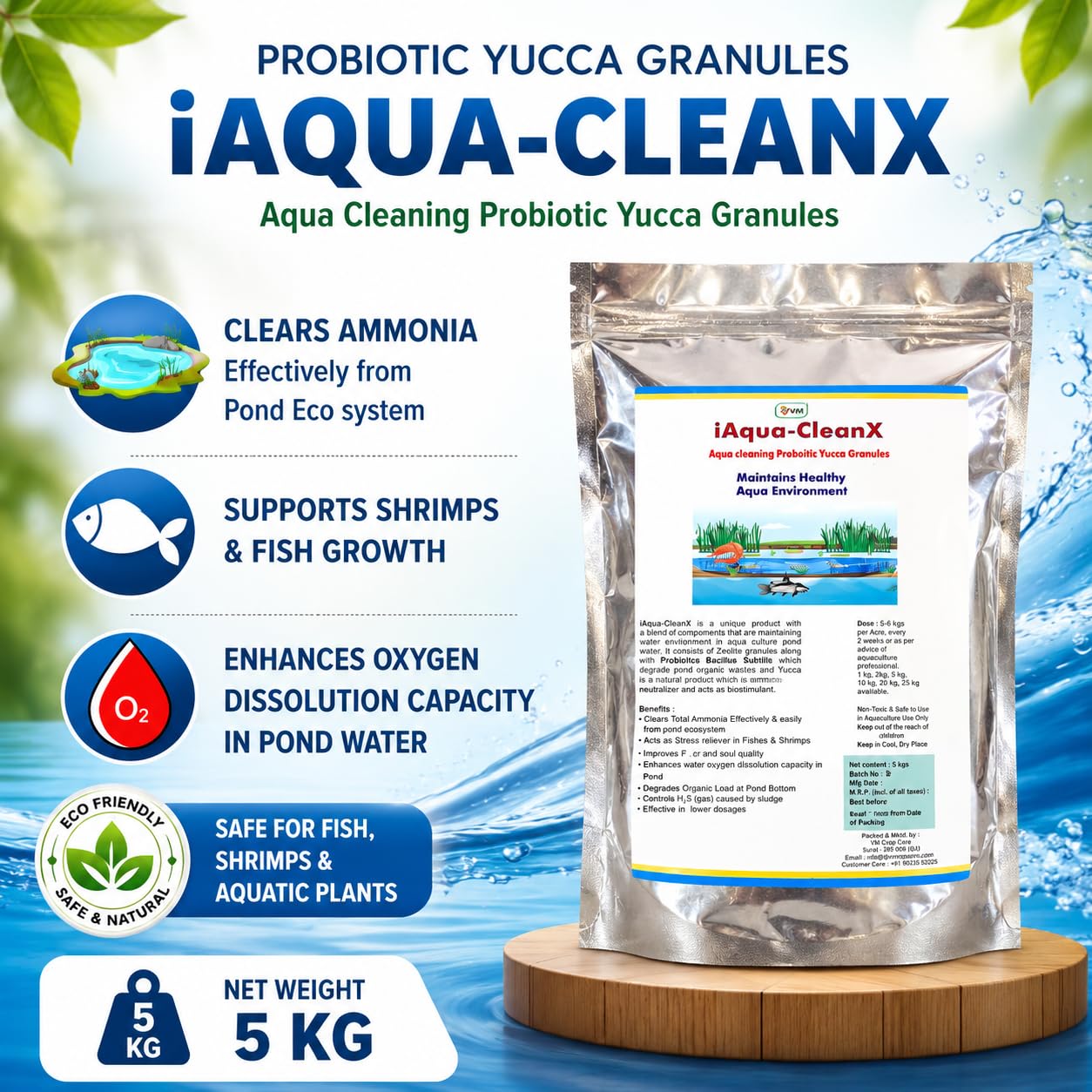 Vmcropcare iAqua-CleanX Probiotic Yucca Aqua Granules 5 kg - Improves Water Quality for Fish and Shrimp Culture — Amazon image 4