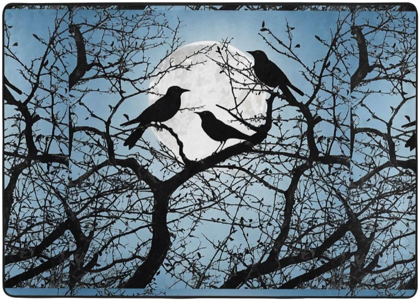 Flannel Non-Slip (Black Crow Birds) Rug Pad 80×50in Soft Washable Protective for Hardwood Floors Bedroom Bathroom Living Room