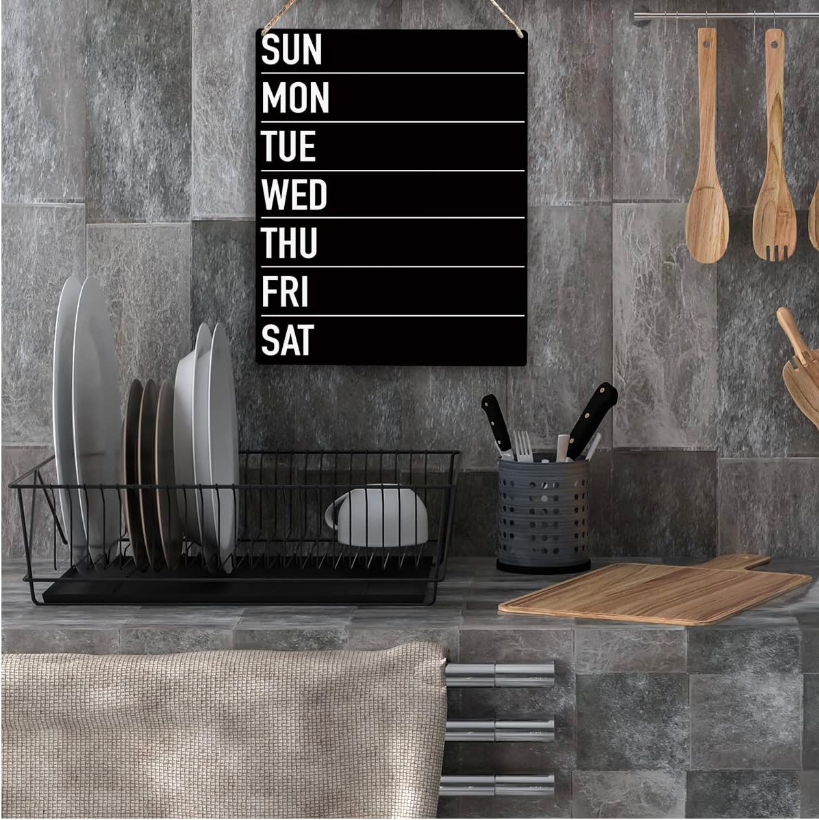 YCYD menu board for kitchen, Sun Mon Tue Wed Thu Fri Sat Wood Sign Rustic Menu Chalkboard Wooden Hanging Plaque for Home Dining Room Wall Art Decoration 8 x 10 Inches Present image 4