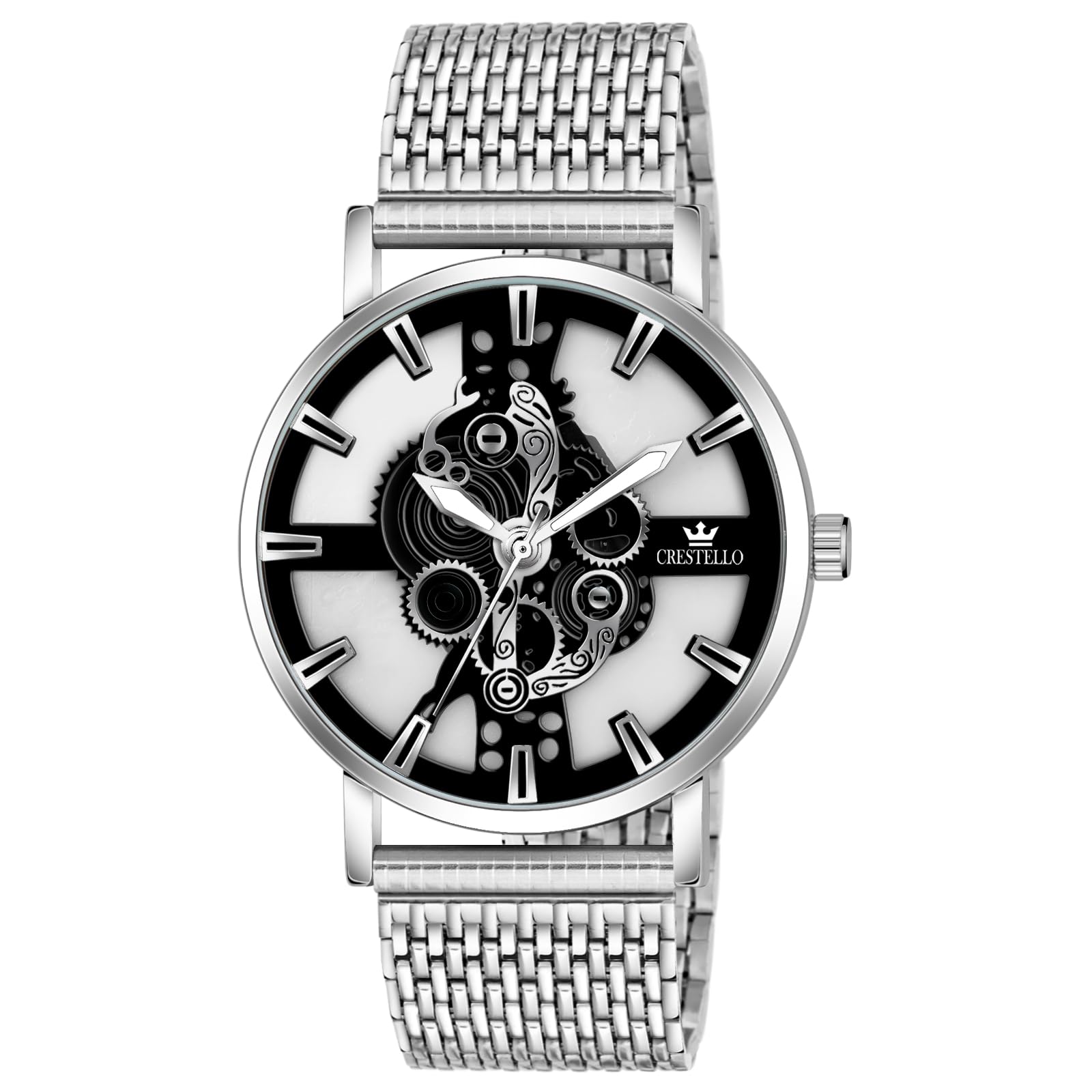 stainless steel chain analog wrist watch for men (black/blue/brown/green/white dial) | cr-wt246-ch