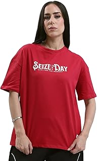 ريفين تيشرت صيفي عصري سهل الارتداء من القطن مطبوع بلون احمر غامق للنساء