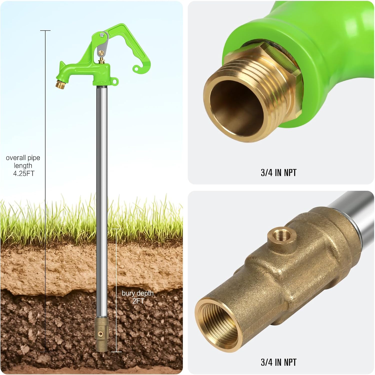 GALAX PRO Freeze Proof Outdoor Hydrant Head with 3/4" Pipe Connection, 1" NPT Galvanized Pipe Thread, No Lead -Perfect for Yard, Garden, Farm, Pasture Irrigation & Drinking (Pipe Not Included)