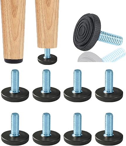 8 niveladores de muebles de rosca M6 ajustables roscados, niveladores ajustables para patas atornilladas para muebles, nivelación deslizante para