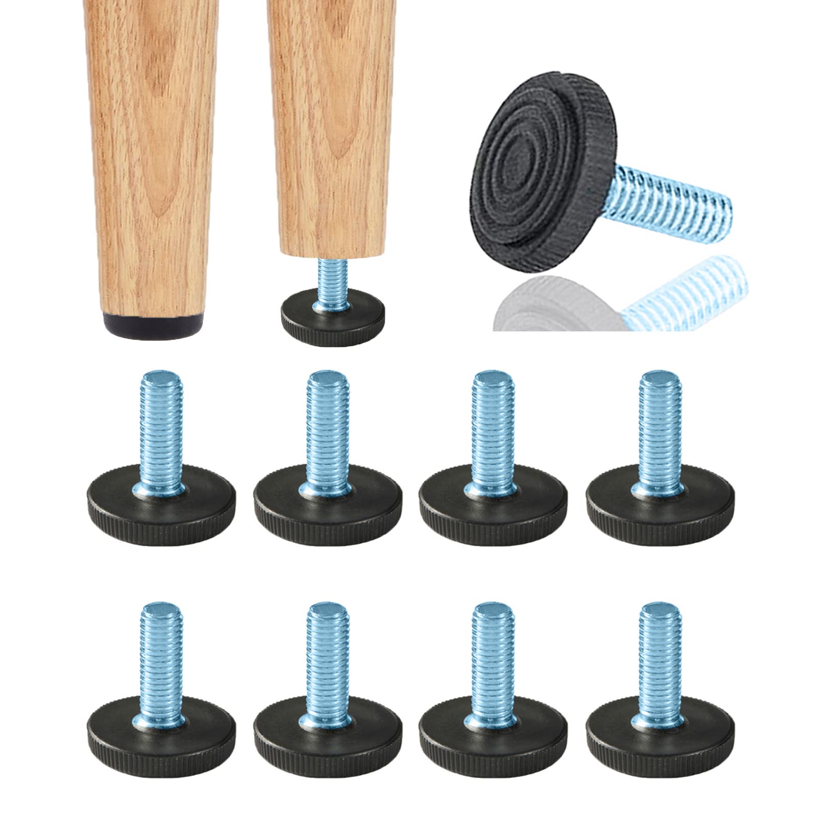 8 PCS M6 Thread Adjustable Furniture Levelers Screw in Threaded, Adjustable Levelers Feet Screw On Furniture Glide Leveling for Table, Chair, Furniture Legs