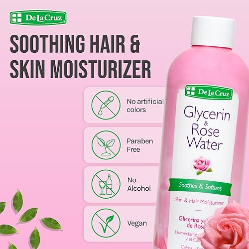 Miniatura 2 de De La Cruz Rose Water and Glycerin for Face - Rosewater Facial Toner and Moisturizer for Skin and Hair 8 fl oz. (236 mL) - 1 Bottle