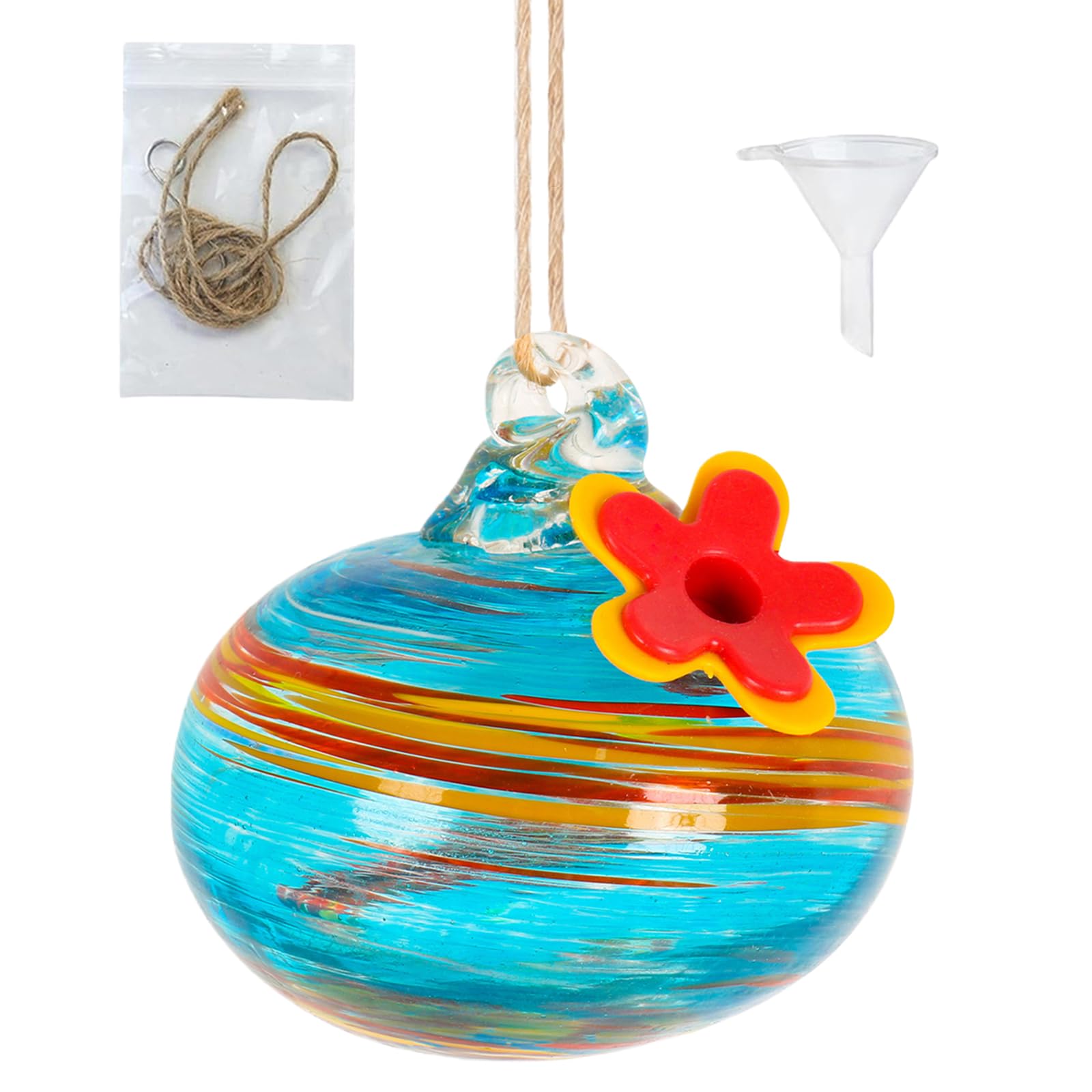 Introti QFkris Blown Glass Hummingbird Feeder with Suction Cups for Window Small Hummingbird Feeder with Flo (D)