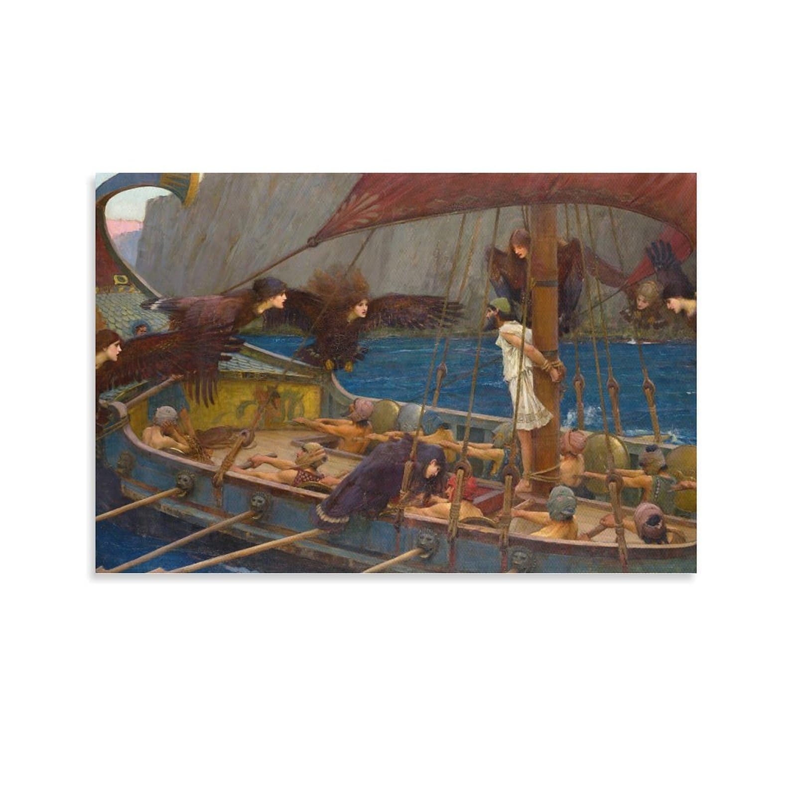 John William Waterhouse Prints 《Ulysses And The Sirens》 Wall Art Poster Artworks Canvas Room Aesthetic Wall Art Prints Decor Framed-unframed 20x30inch(50x75cm)