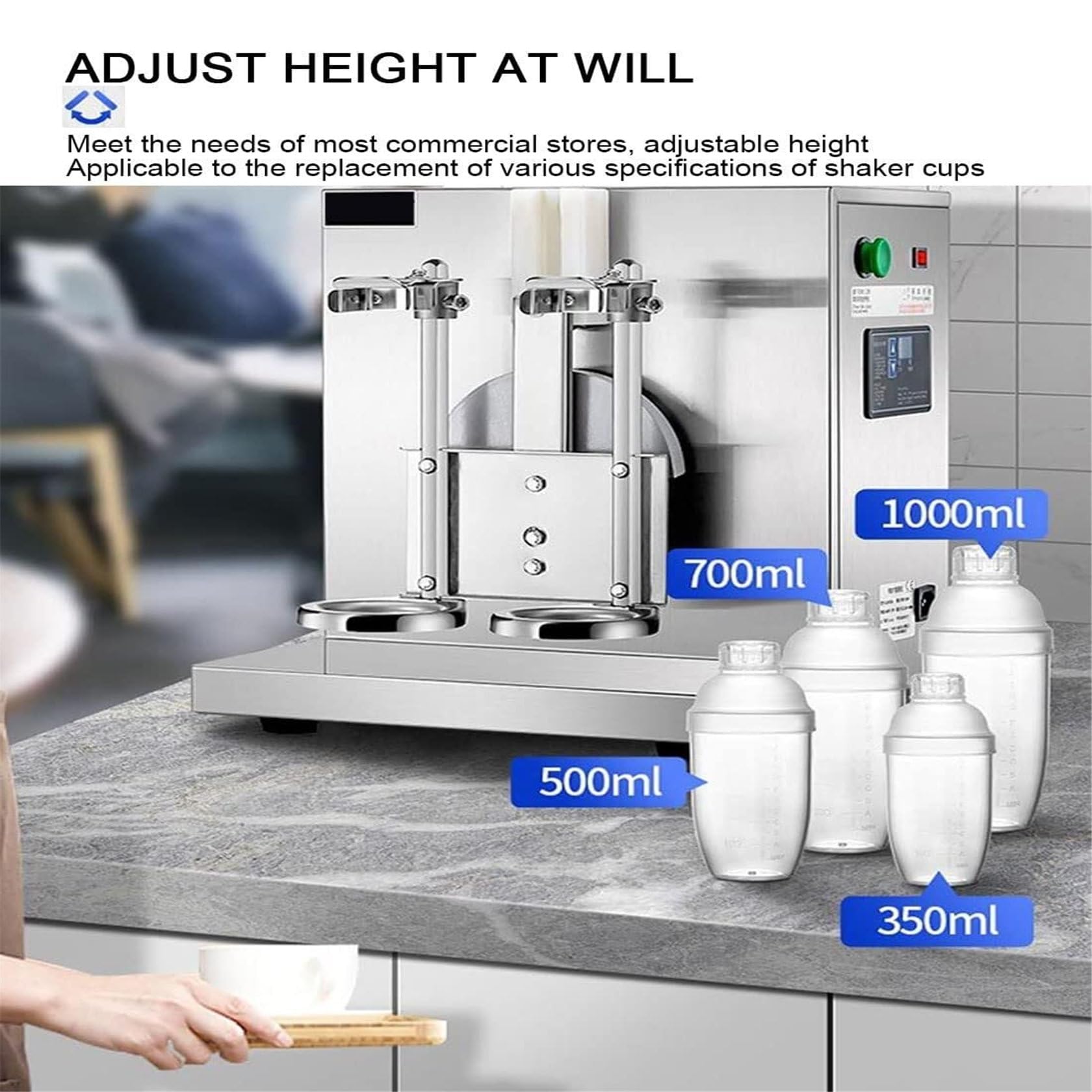 Máquina mezcladora de té con leche, ajustable de 0 a 120 segundos, 400 R/min, mezclador de 350 ml a 1000 ml para té de burbujas, café, leche, cócteles, preparación de bebidas