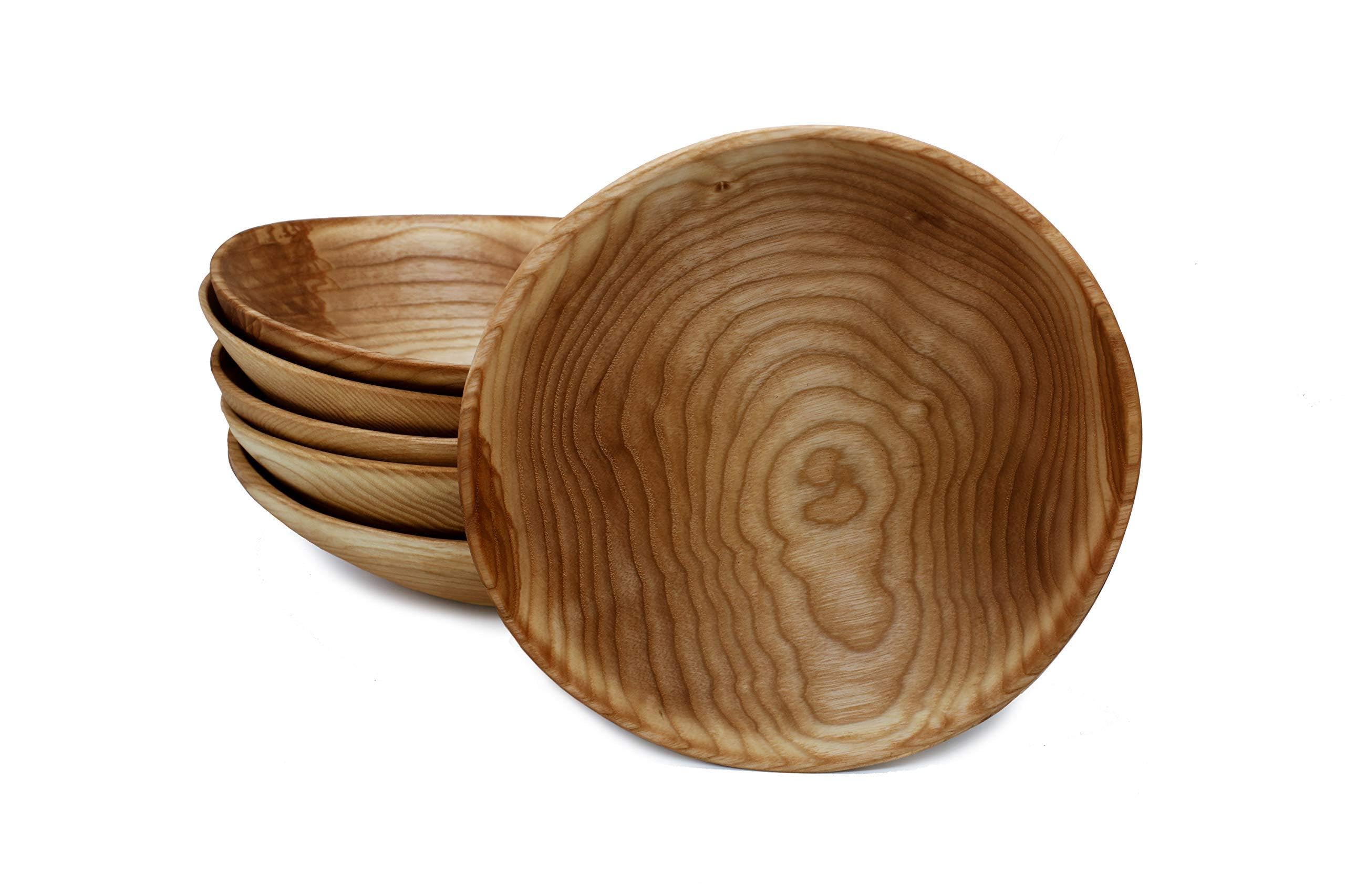 Ökologischer Holzteller-Set (6 Stück) aus Naturholz - Servierschale - Massivholz, Handarbeit - umweltfreundlich, robust, und stilvoll - in Verschiedene Holzmaserung