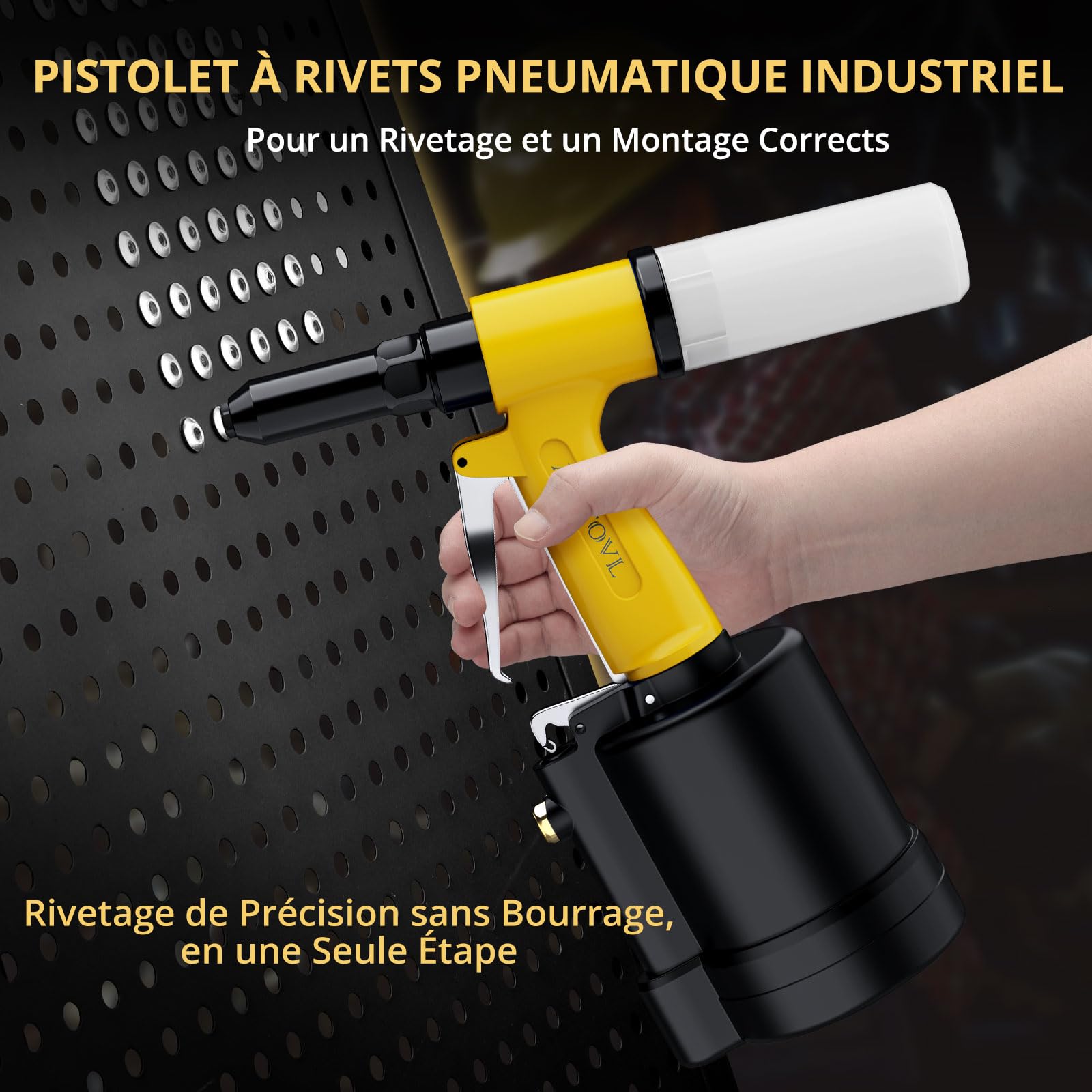 AMTOVL Riveteuse Pneumatique avec 1780KGF pour 5 Tailles 2.4mm(3/32") 3.2mm (1/8") 4mm (5/32") 4.8mm (3/16") 6.4mm (1/4") Pistolet à Rivet Pneumatique pour Réparation Automobile Industrie Rénovation