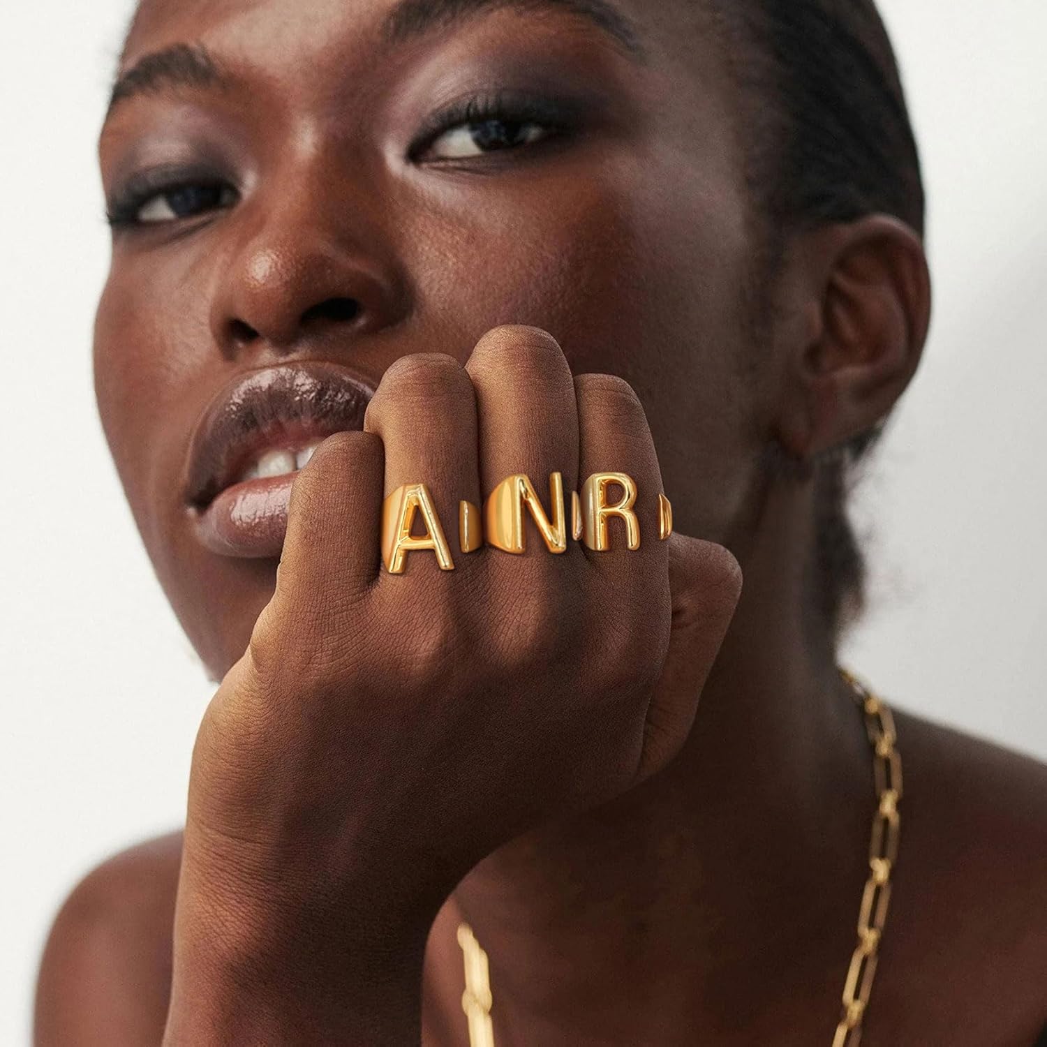 KeyStyle Bold Initial Letter Rings Adjustable, GoldChic Jewelry Women Gold Statement Ring Personalized Engraved Women’s Open Signet Ring for Party (Gold, White Gold, Black) - Image 7