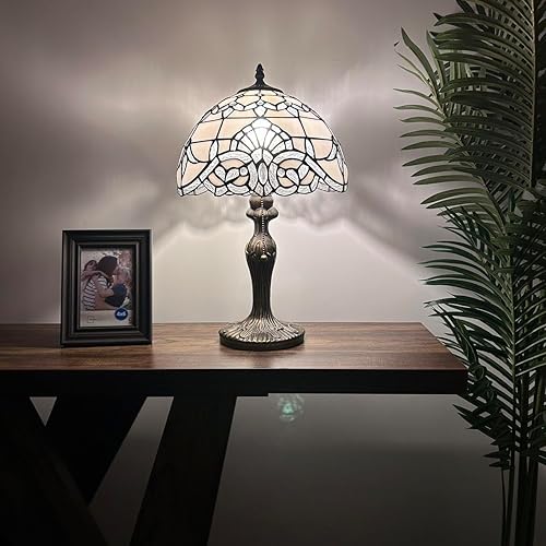 Miniatura 2 de Tiffany - Lámpara de mesa blanca con vitrales, estilo barroco, lavanda, bombilla LED incluida para dormitorio, sala de estar, 12 pulgadas de ancho x