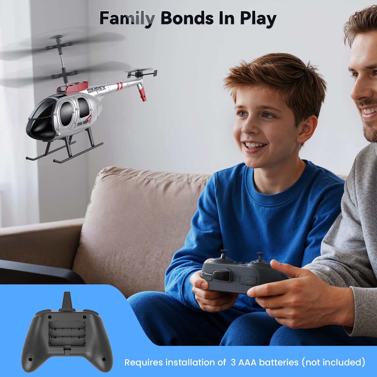 SIMREX Helicóptero RC para niños y principiantes | Mantenimiento de altitud, 2 velocidades, recargable con 2 baterías, juguetes para interiores y exteriores, niños y niñas