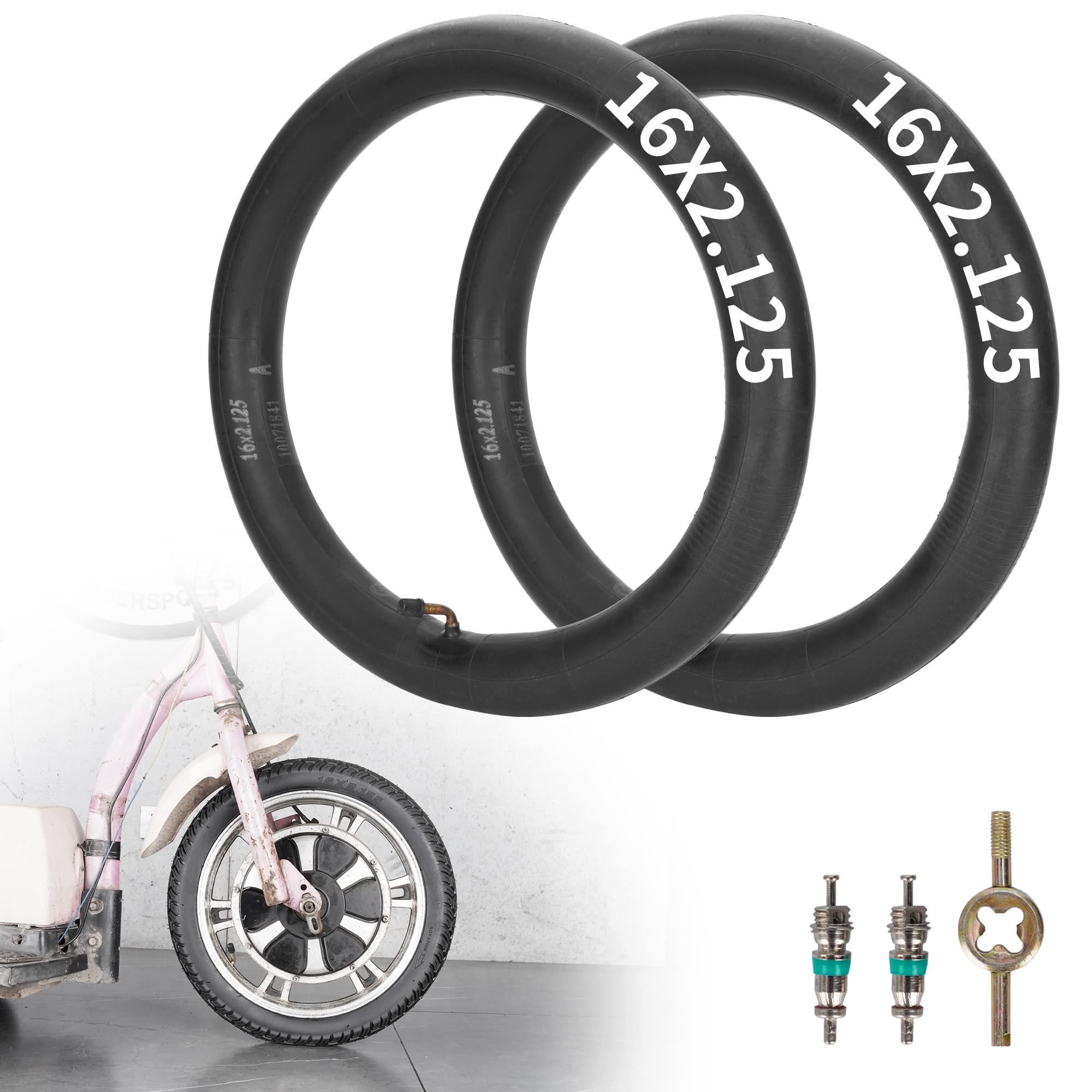 16 Inch 16x2.125 Bike Inner Tubes, Schrader Valve, Black & White, Fits Electric Bicycle, Motorcycle & Most Kids Bikes