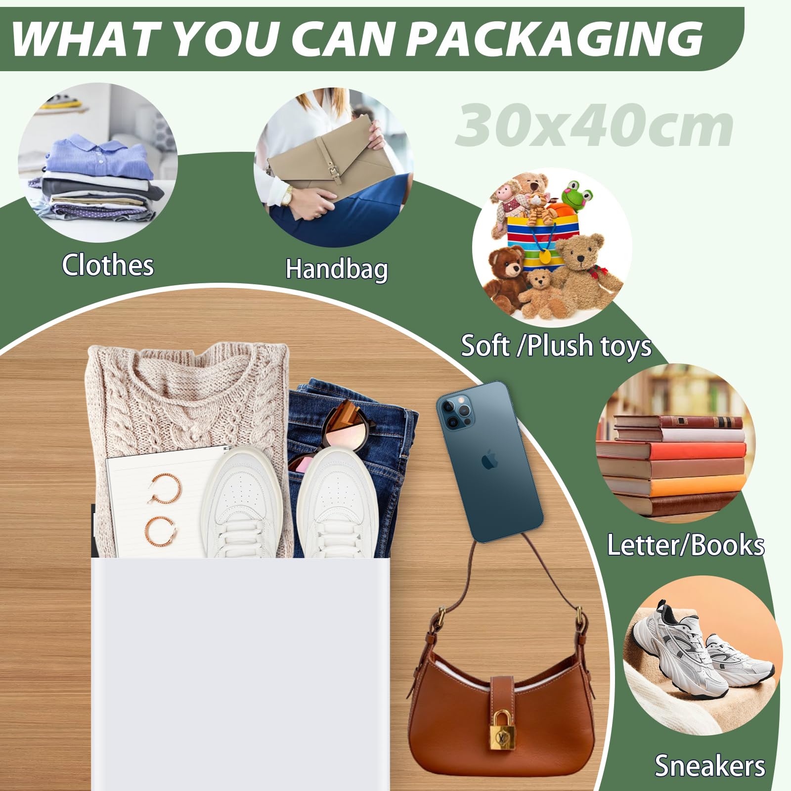 100 Piezas Bolsas Envio Vinted de Polietileno Plástico Blanco, Bolsas de Envio Con Cinta Autosellante, Bolsas para Envíos para Pequeñas Empresas y Tiendas Minoristas (30X40cm)