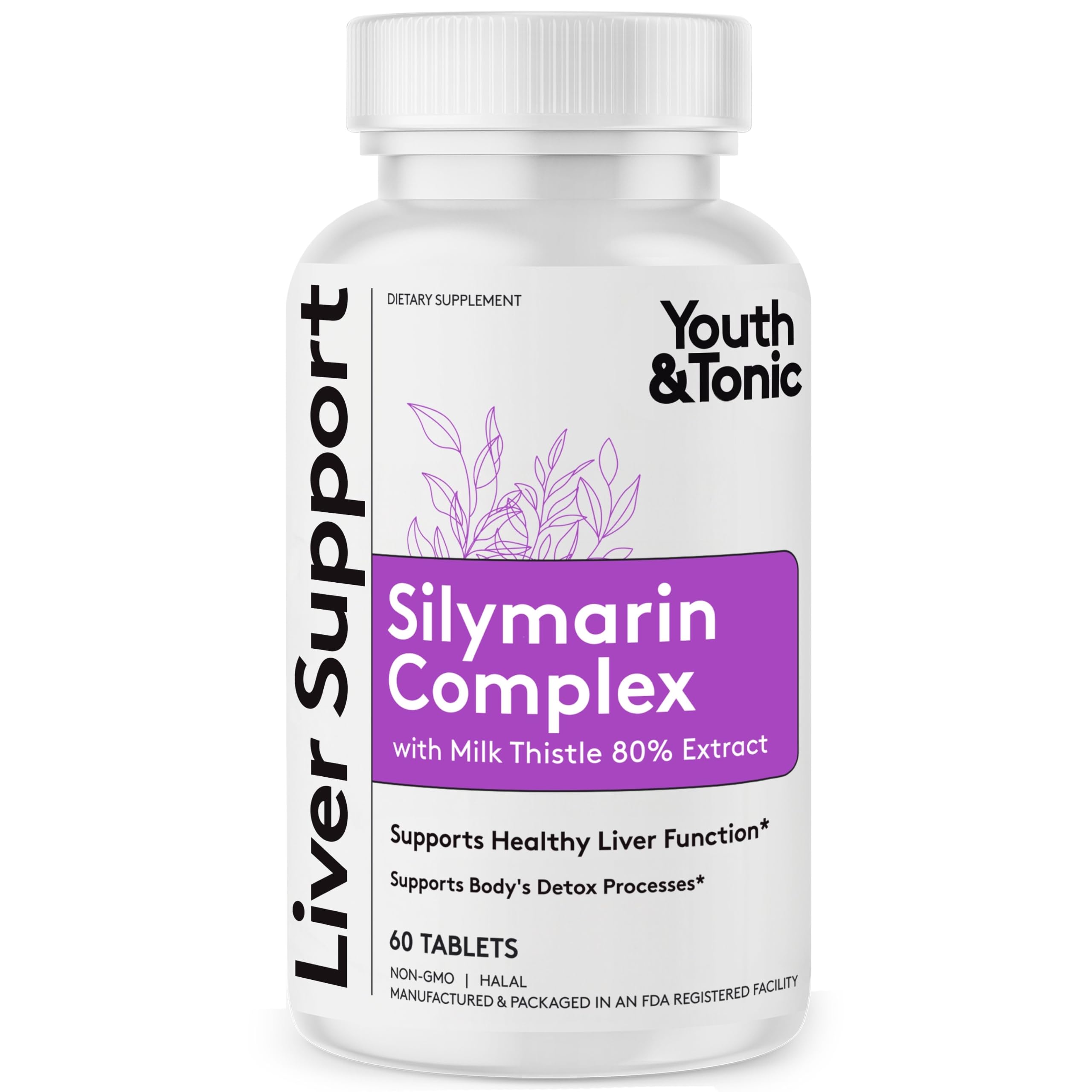 Youth & Tonic Silymarin Milk Thistle Extract 80%, Liver Detox Supplements