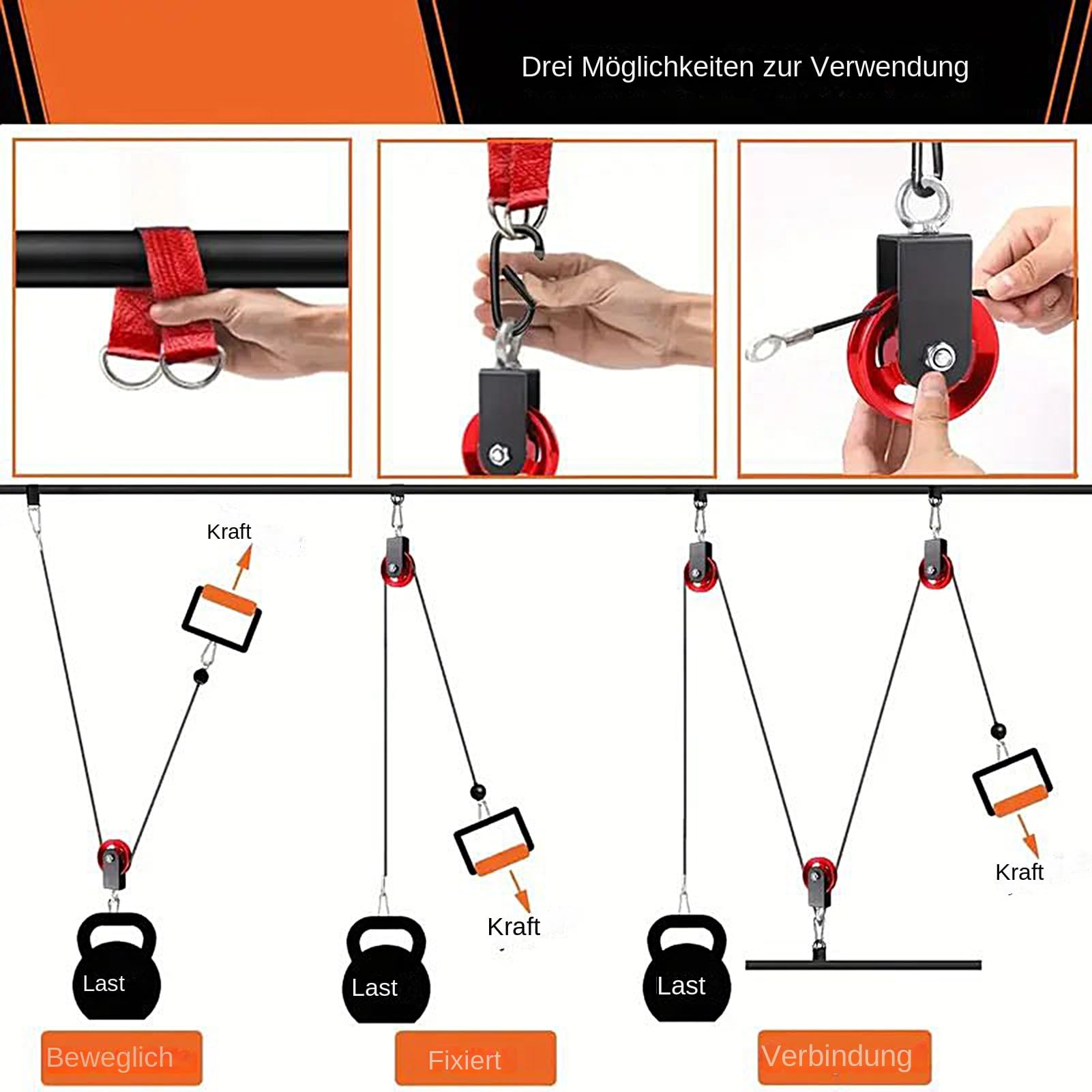 Generisch Fitness Seilzug System - Leise Aluminium Flaschenzug Mit Schnellspanner Für Home Gym & Bootsausrüstung, 500kg Tragkraft - 9cm Durchmesser