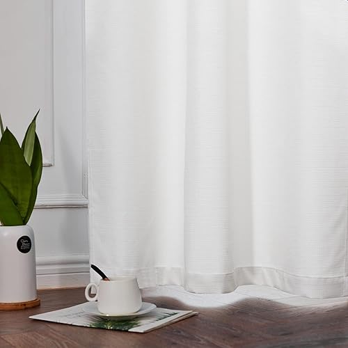 Miniatura 8 de Lazzzy Cortinas de lino sintético blanco filtrante de luz de 96 pulgadas de largo, cortinas de privacidad blancas, modernas cortinas de lino