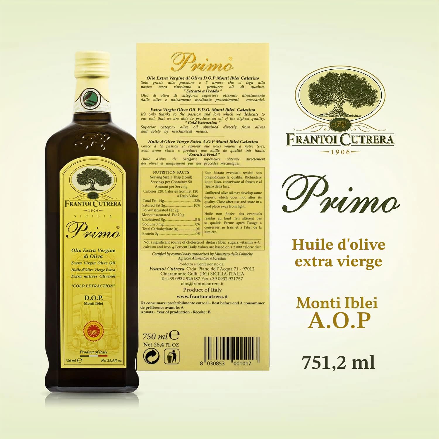 Huile d'Olive Extra Vierge Primo Fine Quality Cutrera Sicile