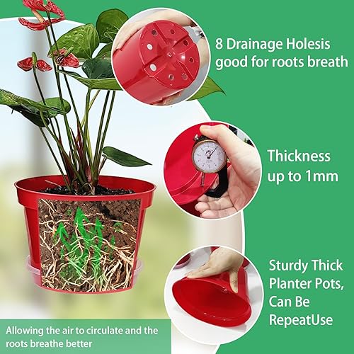 Vista 23 de Paquete de 40 macetas de plástico de 4 pulgadas con almohadilla de malla, macetas de plástico grueso y resistente con agujeros de drenaje para Verde