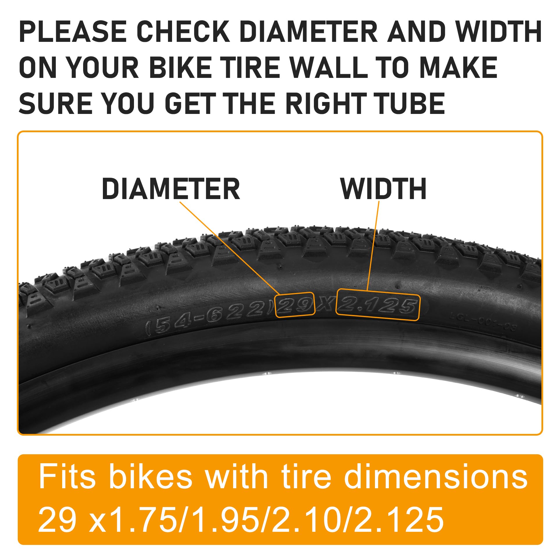 29 Inch Bike Tube AV48mm Schrader Valve, 29'' Bike tire Tube for 29x1.75/1.95/2.10/2.125 Bike Tire Tubes, Butyl Rubber Inner Tube for Mountain and Trail, Cruisers, MTB, Enduro, City Bikes
