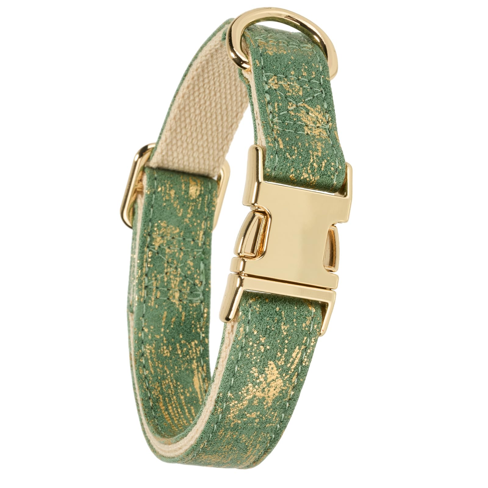 YUDOTE Sparkly Leather Dog Collar with Safety Quick Release Metal Buckle,Soft Cotton Padded Glitter Pleather Collars for Puppies with Senstive Skin,Hunter Green