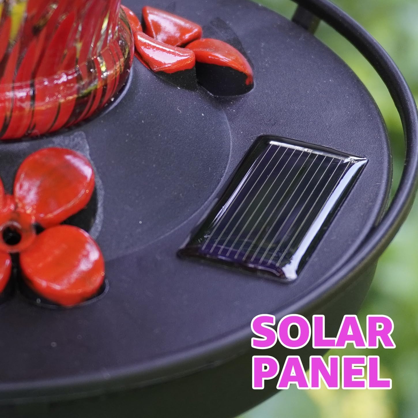 Hummingbird Feeder with Solar Powered Lights, Easy Clean Hole Handblown Glass Hummingbird Feeder for Outdoors Hanging, Red/Black - Image 4