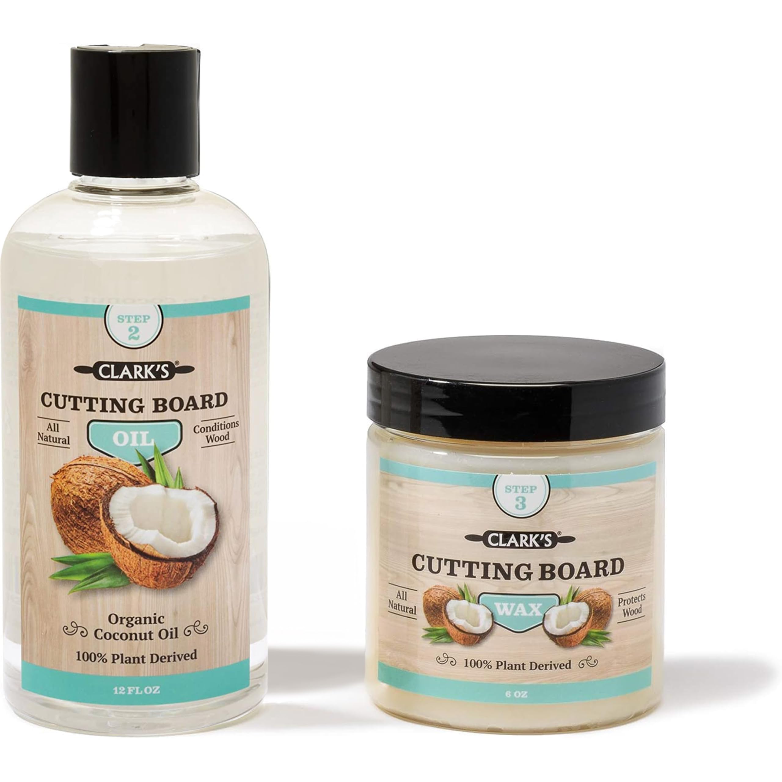 Clark’S Organic Coconut Oil for Wood Cutting Board (355 mL) & Wax (177 mL) Set – Cutting Board Oil & Wax Bundle – Butcher Block Oils & Wood Conditioner – with Pure Coconut Oil
