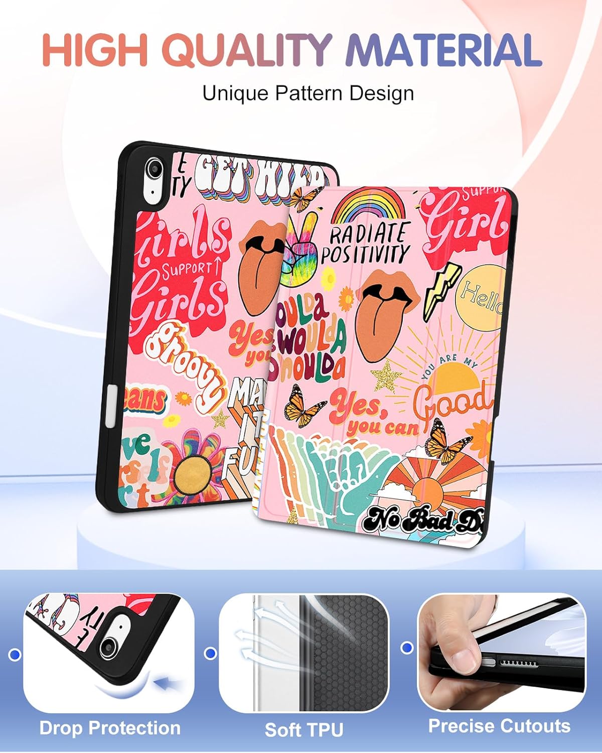 Wazzasoft for iPad 10th Generation Case - for iPad 11th (A16) 2025 Cute Women Girls Kids Folio Cover Girly Kawaii Teens Quotes Design Pencil Holder Auto Sleep/Wake Cases for Apple 11/10 10.9 Inch