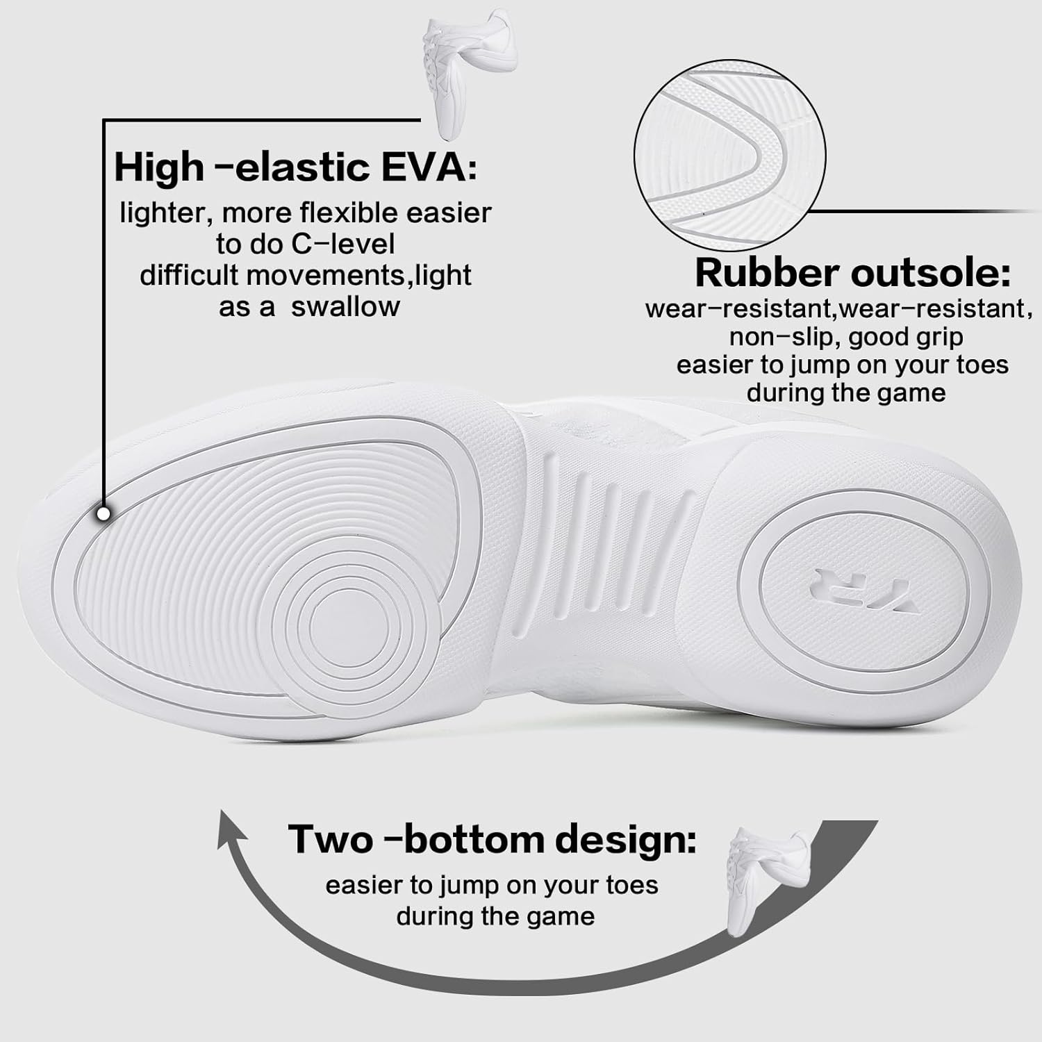 Cheer Shoes for Youth Girls White Cheerleading Athletic Dance Shoes Tennis Sneakers for Competition Sport Training - Image 7